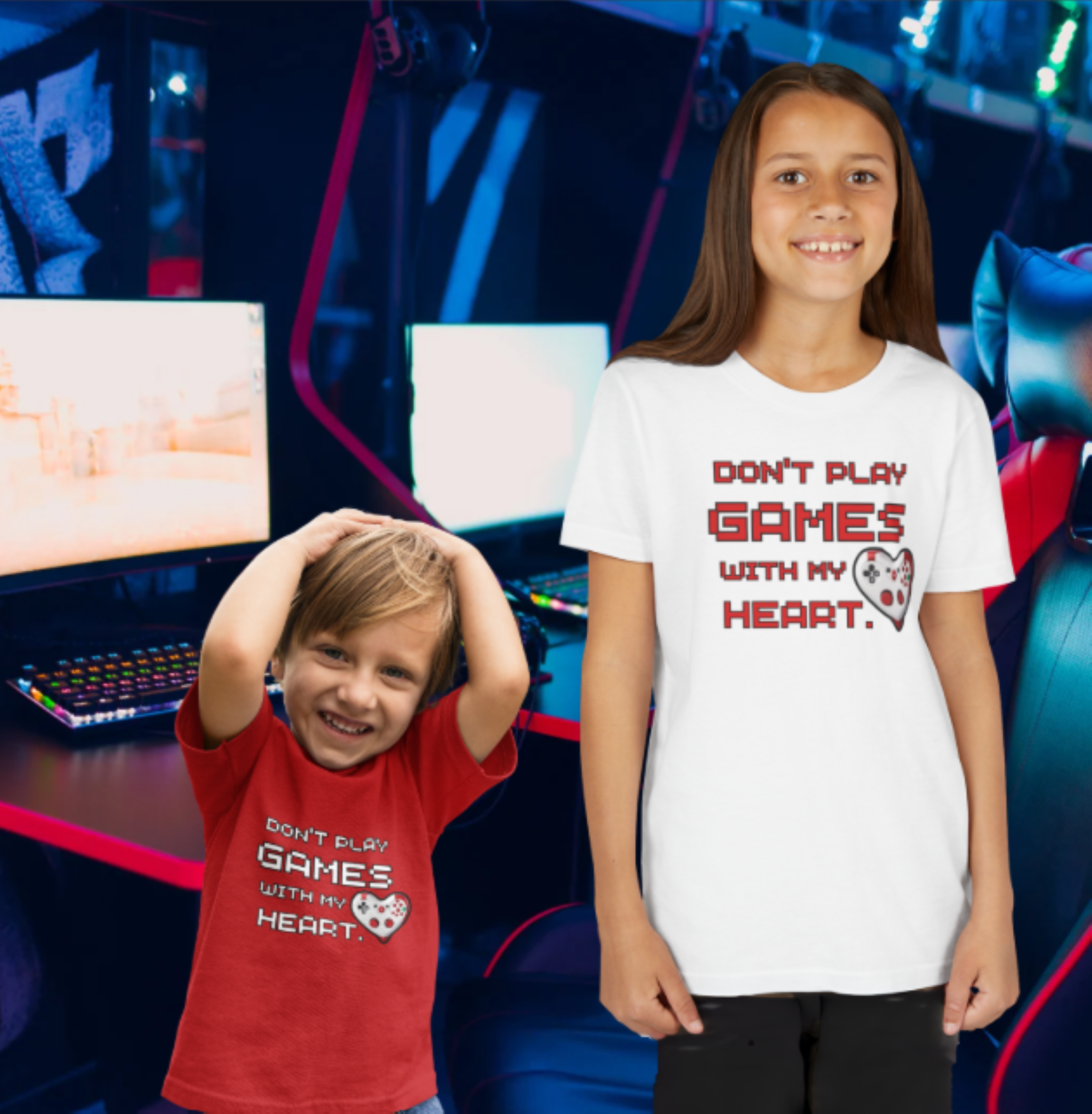 "Don't Play Games With My Heart" Unisex Short Sleeve Tee Youth product thumbnail image "Don't Play Games With My Heart" Unisex Short Sleeve Tee Youth product thumbnail image