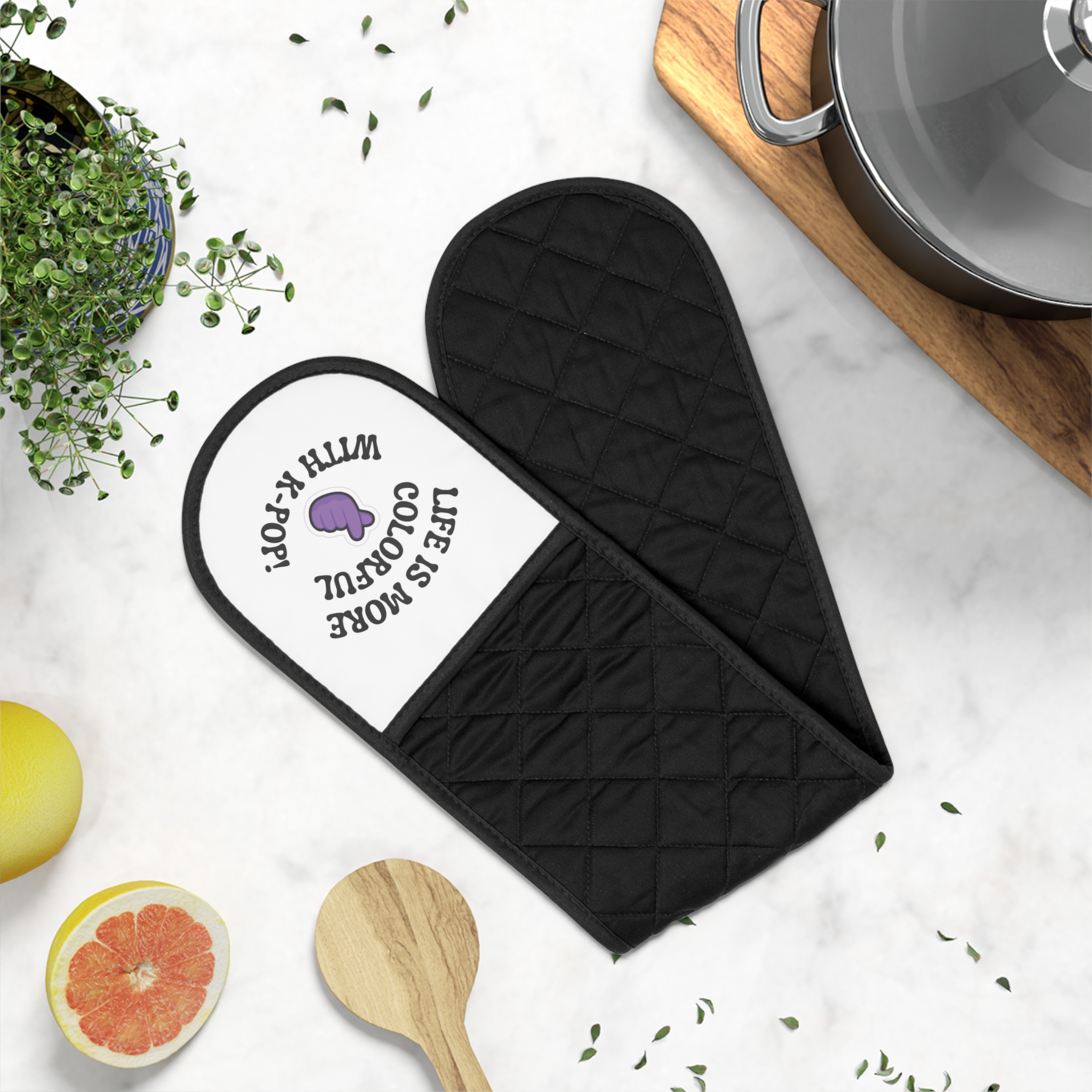 "Life is More Colorful With K-Pop" Oven Mitts - Fun Kitchen Accessory for Home Chefs