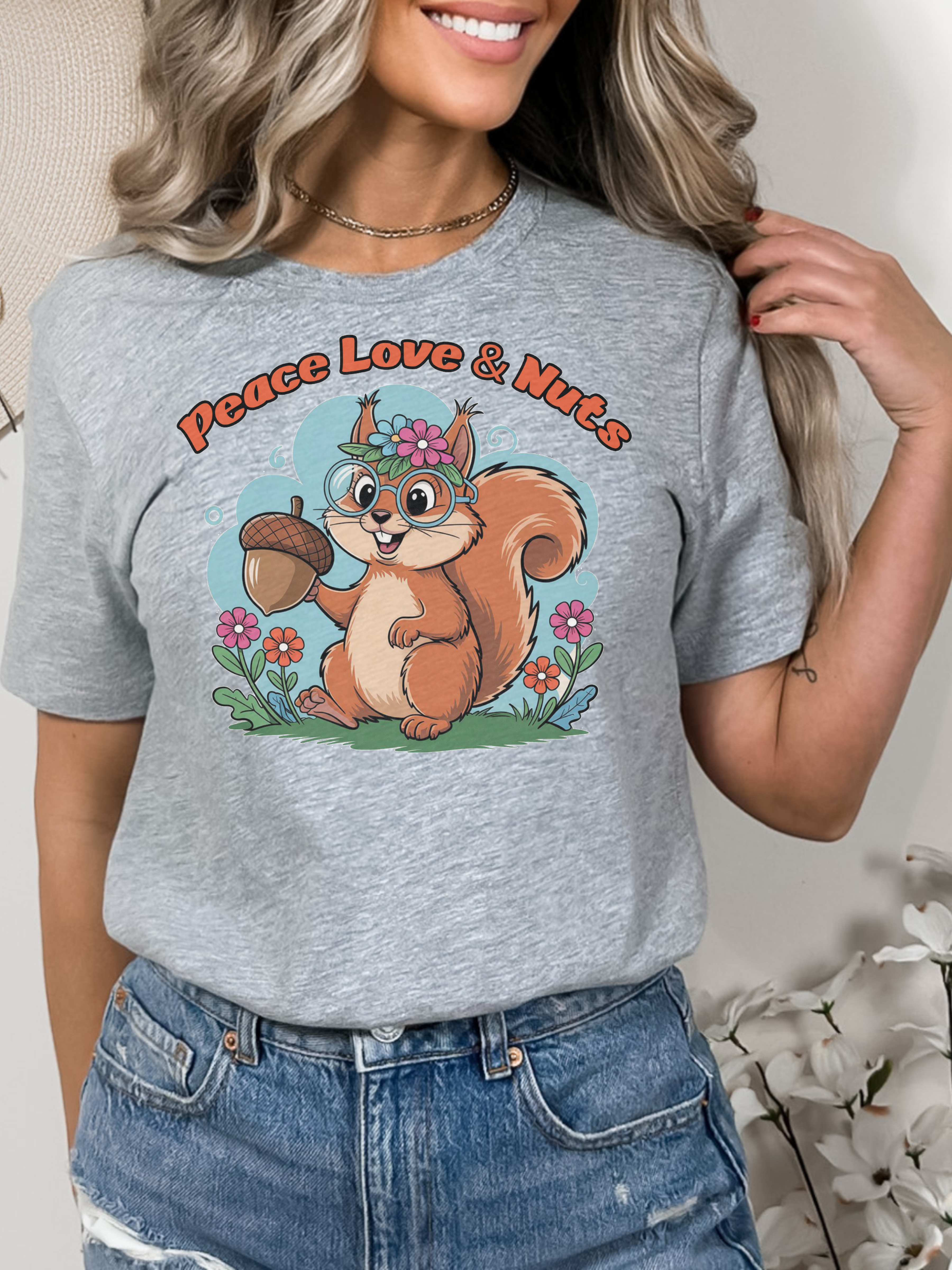 Peace Love and Nuts Squirrel Shirt, Cute Retro Hippie Tee, Funny Nature Animal T-Shirt, Fluffy Nuts Sanctuary, Woodland Gift Peace Love and Nuts Squirrel Shirt, Cute Retro Hippie Tee, Funny Nature Animal T-Shirt, Fluffy Nuts Sanctuary, Woodland Gift