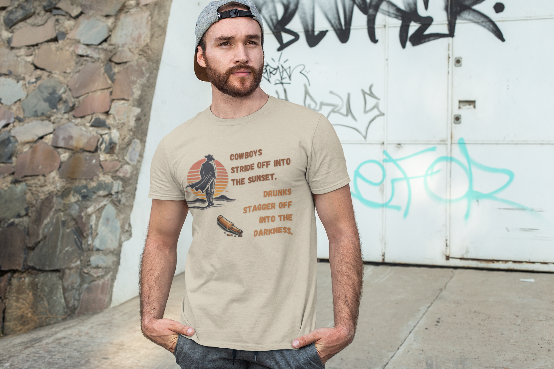 Vintage Cowboy Sunset Tee - Perfect for Western Lovers, Outdoor Adventures, Casual Wear, Gifts for Him, Retro Style product thumbnail image