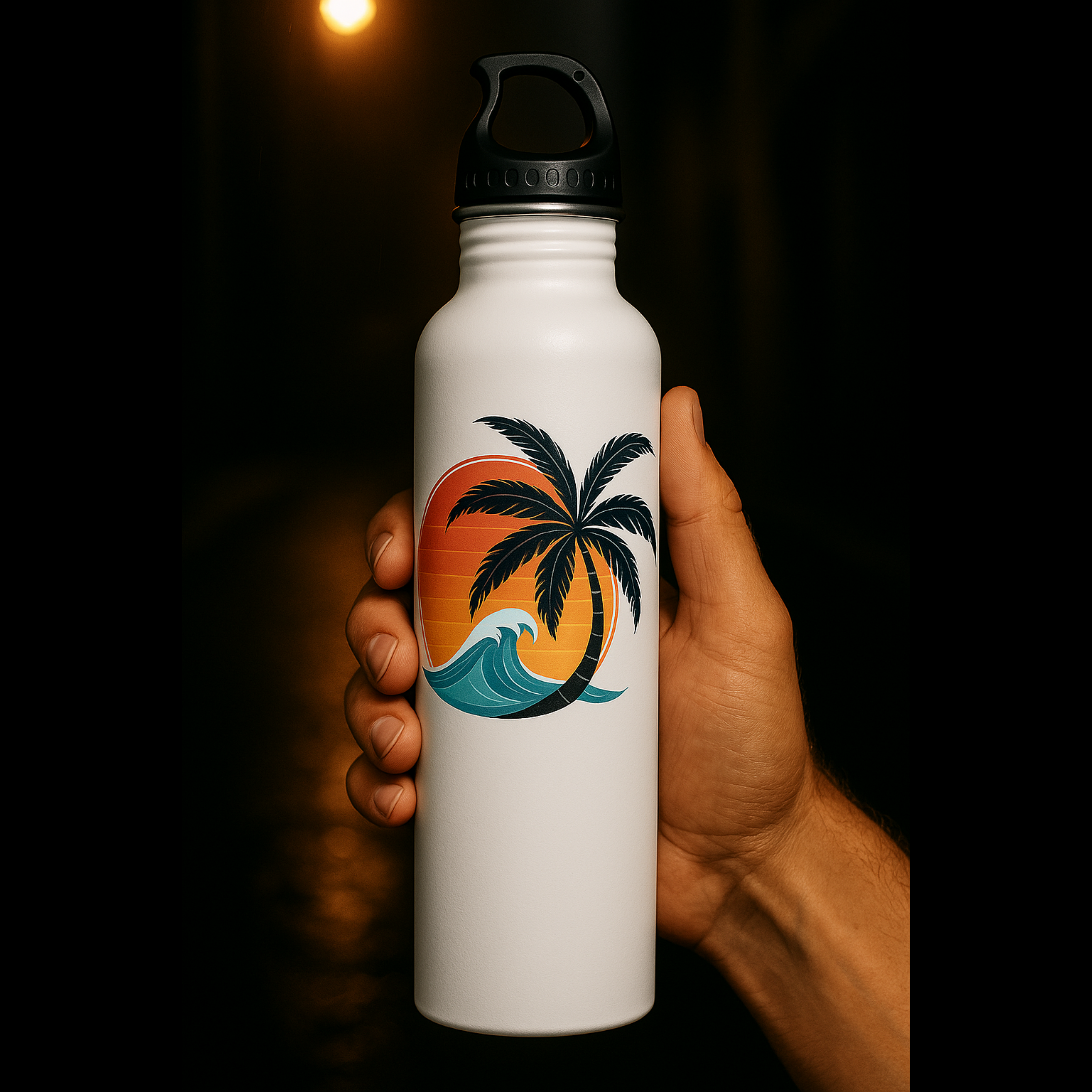 Tropical Sunset Stainless Steel White Water Bottle 