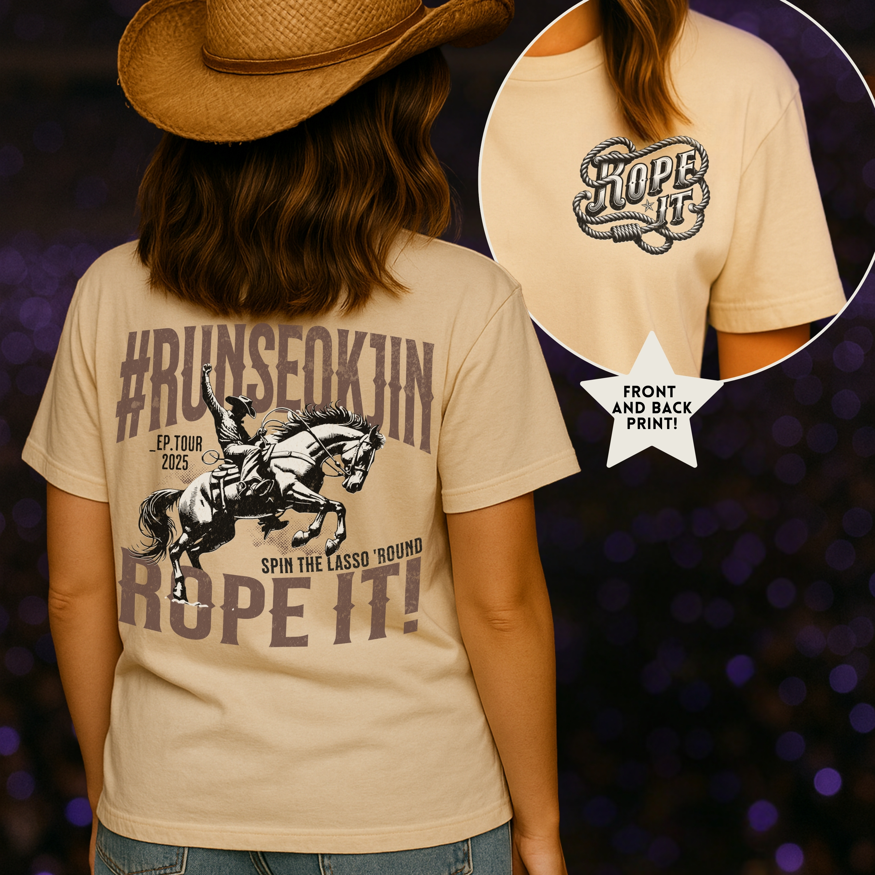 Jin Rope It Solo Tour Unisex Tee, Printed on Front and Back, Designed for Army, by Army product thumbnail image Jin Rope It Solo Tour Unisex Tee, Printed on Front and Back, Designed for Army, by Army product thumbnail image