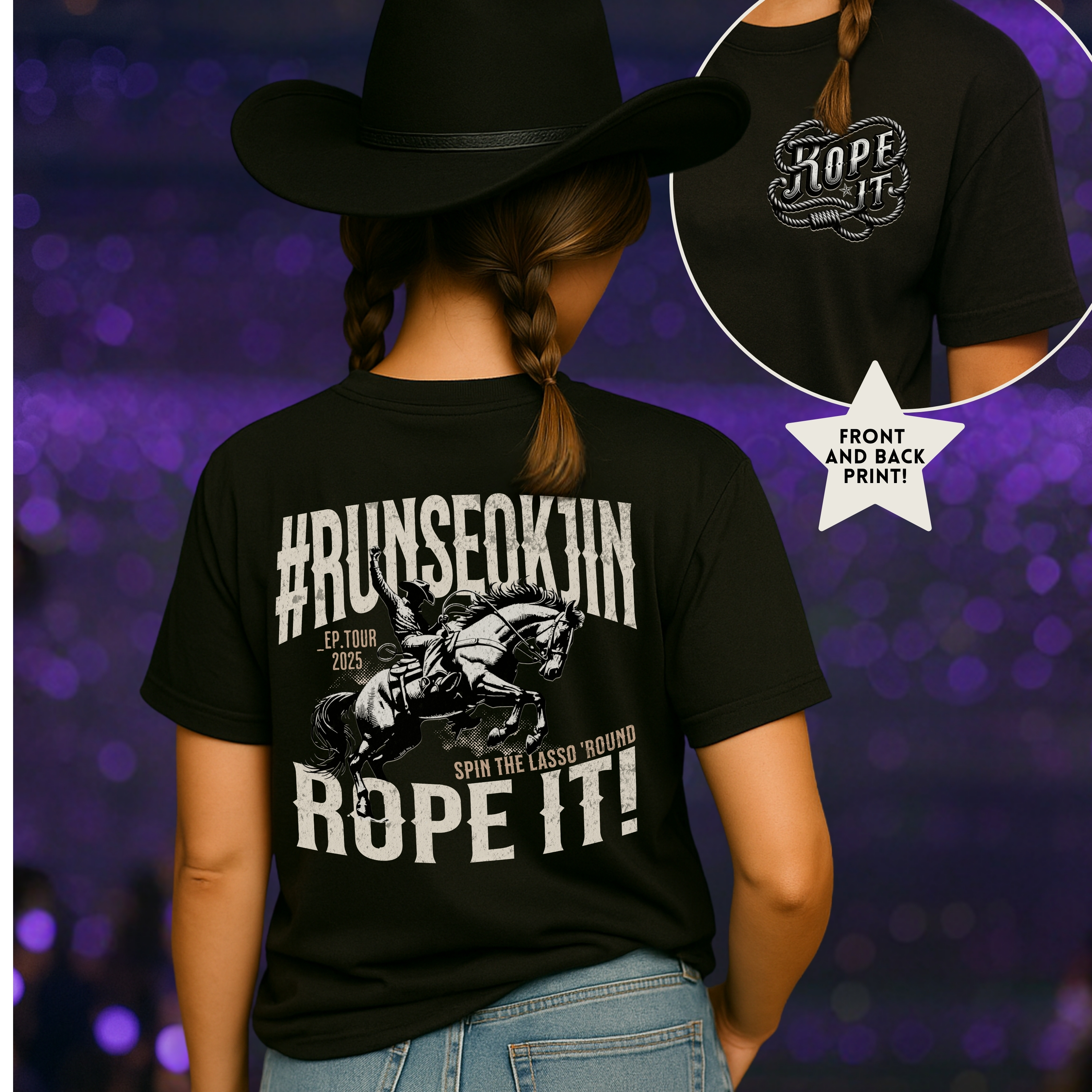 Jin Rope It Solo Tour Unisex Tee, Printed on Front and Back, Designed for Army, by Army Jin Rope It Solo Tour Unisex Tee, Printed on Front and Back, Designed for Army, by Army