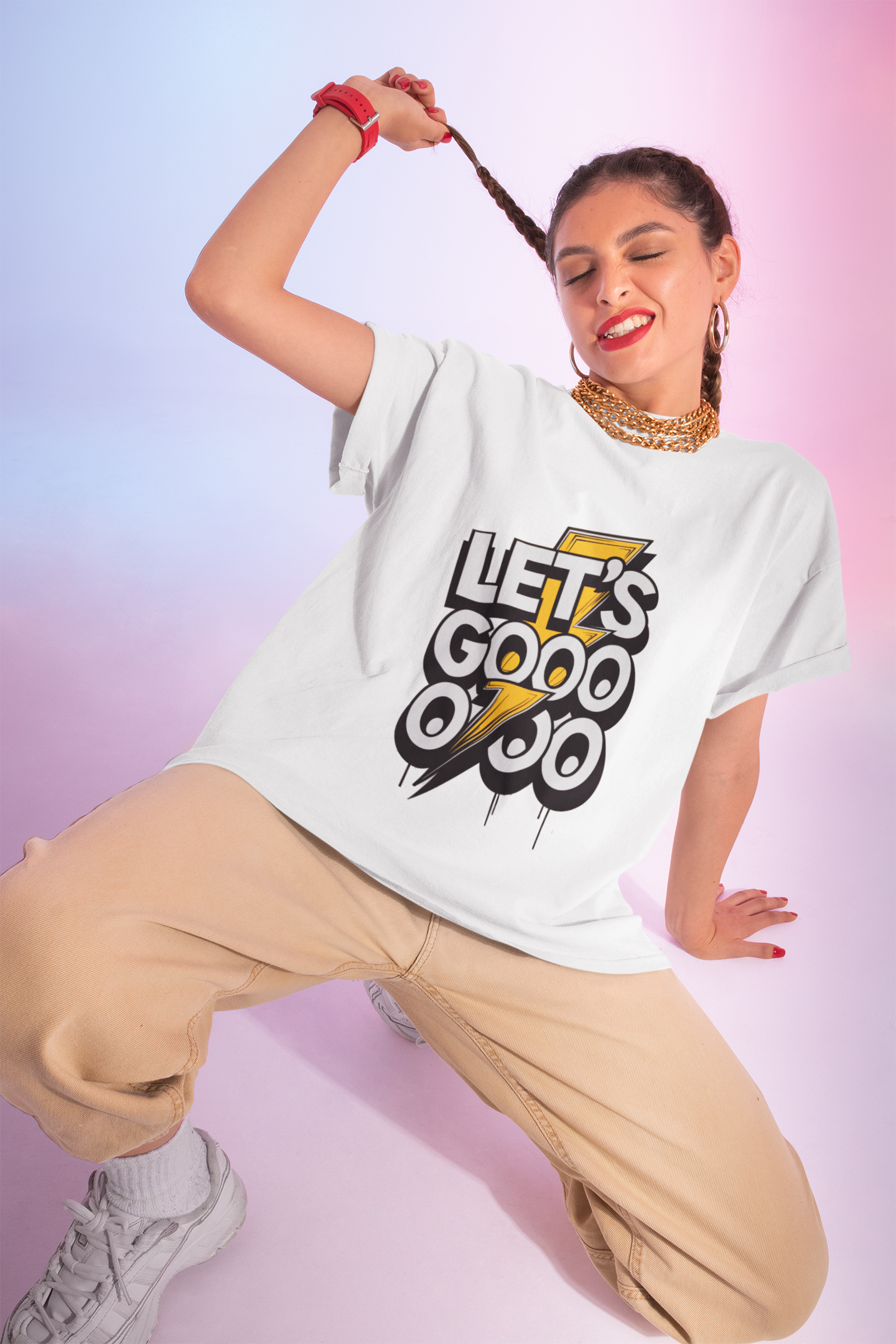 Unisex Softstyle T-Shirt - 'LET'S GOOO' Motivational Graphic Tee product thumbnail image