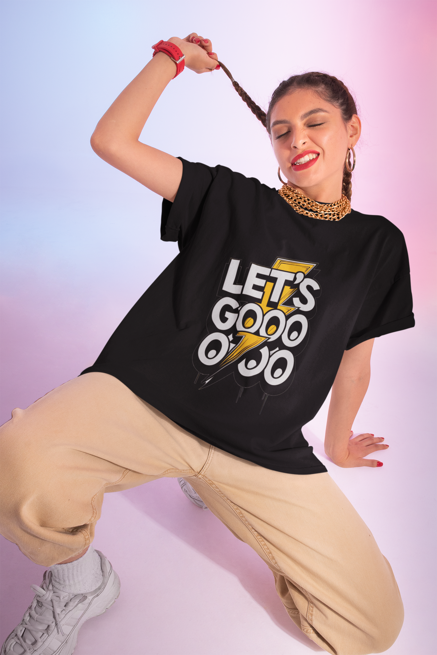 Unisex Softstyle T-Shirt - 'LET'S GOOO' Motivational Graphic Tee product thumbnail image