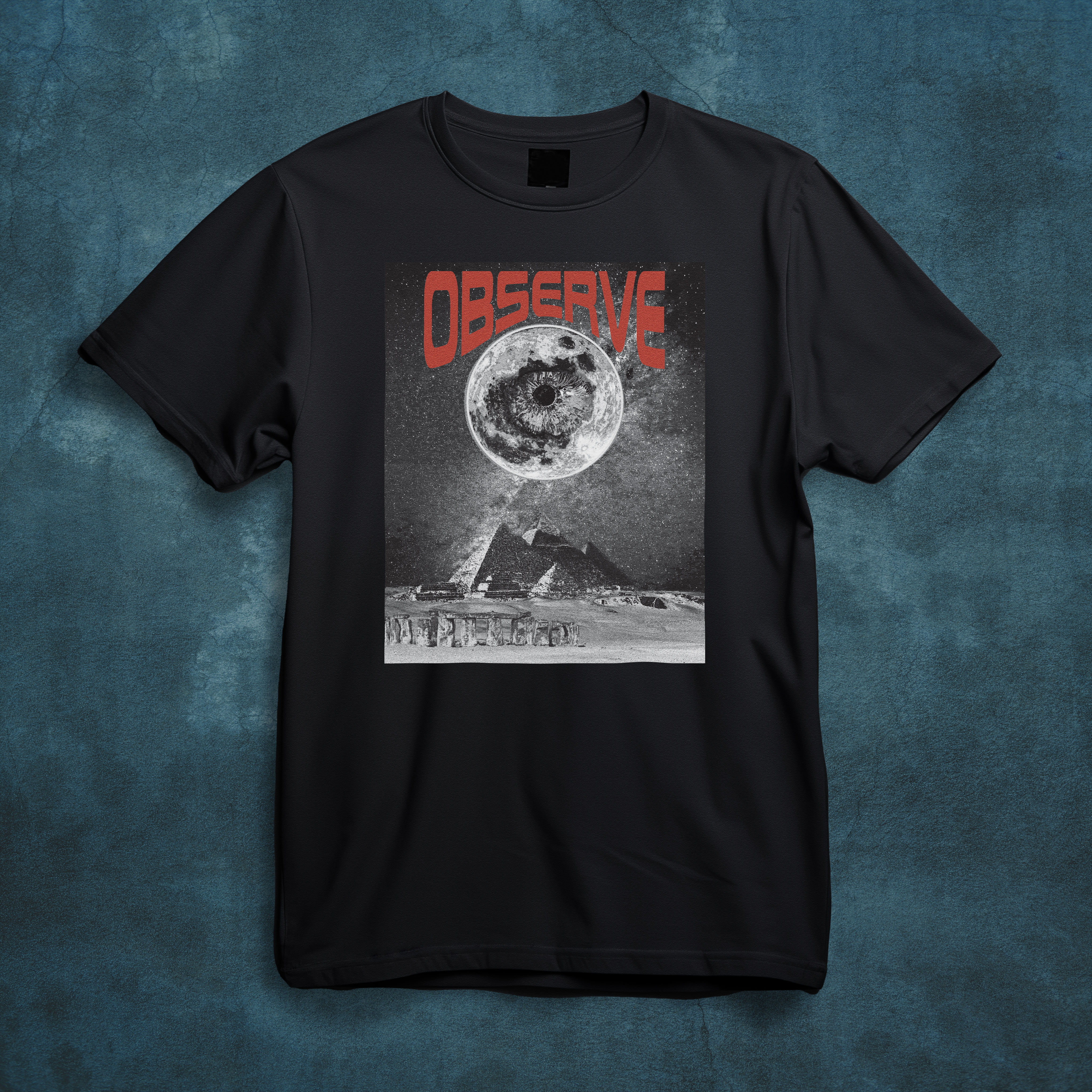 The Moon Observes-Pyramids and Stonehenge-Unisex Garment-Dyed T-shirt