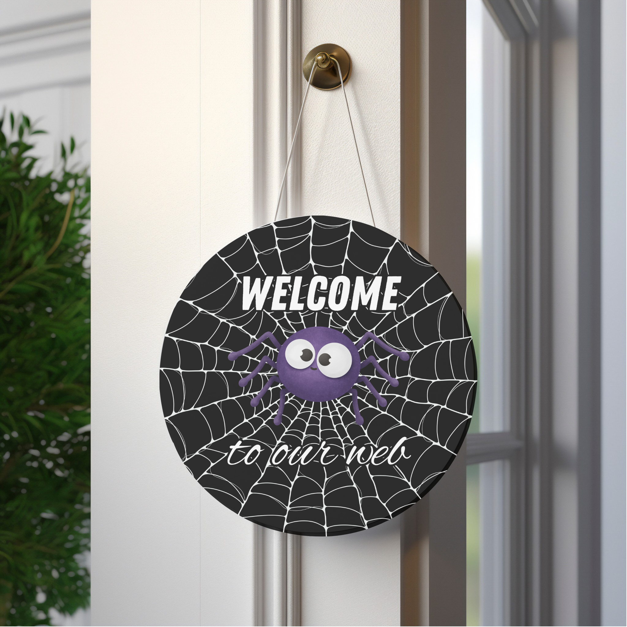 Welcome to Our Web Wood Door Sign | Rustic Halloween Decor | Boho Spider Web Sign | Baltic Birch UV Printed | 10x10 or 12x12 | Indoor Outdoor