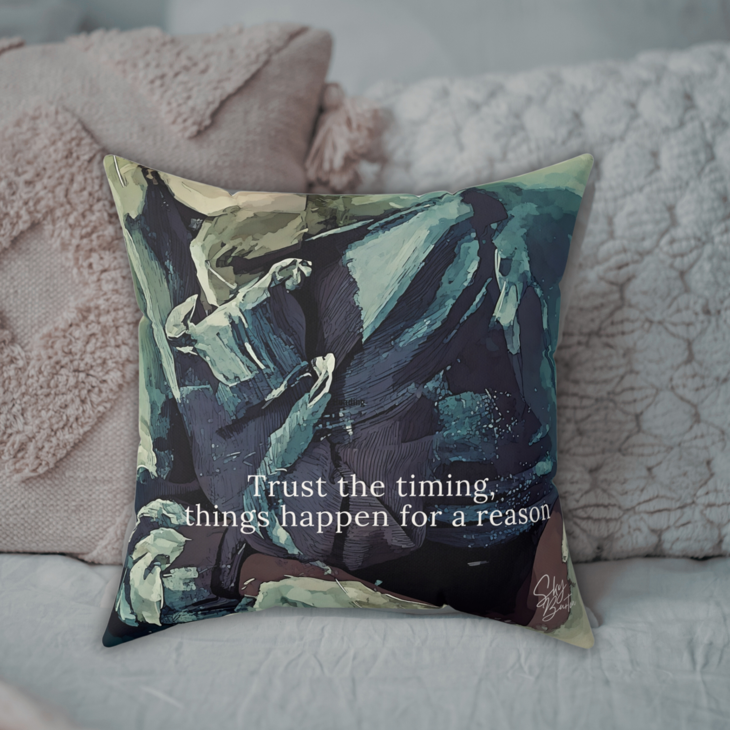 Inspirational Faux Suede Square Pillow - 'Trust the Timing' Decorative Cushion for Home Decor Inspirational Faux Suede Square Pillow - 'Trust the Timing' Decorative Cushion for Home Decor