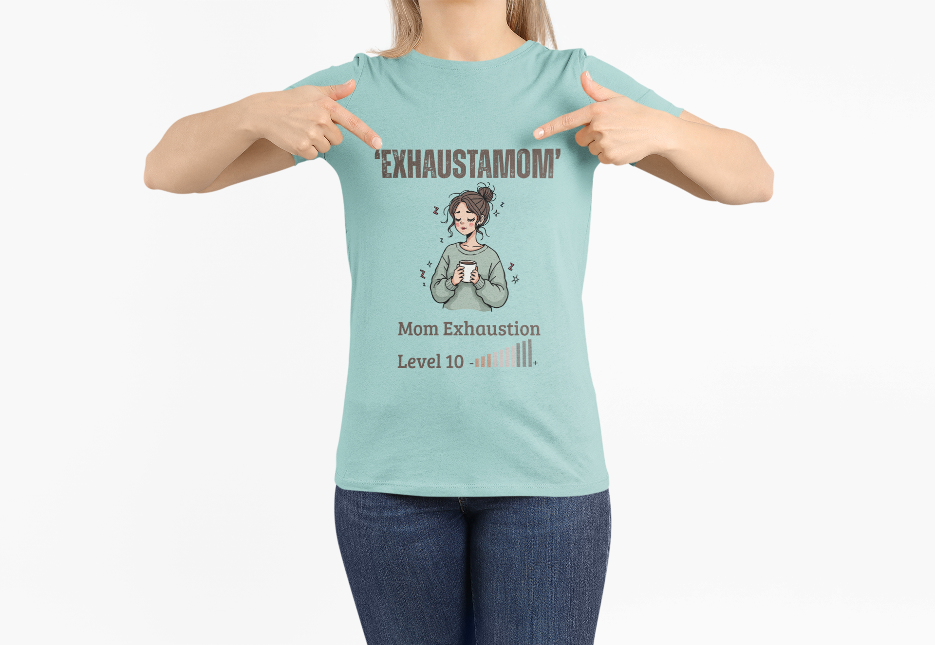 'Exhaustamom' T-Shirt – “Mom Exhaustion Level 10” Graphic Tee – Funny Tired Mom Shirt – Unisex Softstyle Comfort – Relatable Parenting Humor Gift product thumbnail image