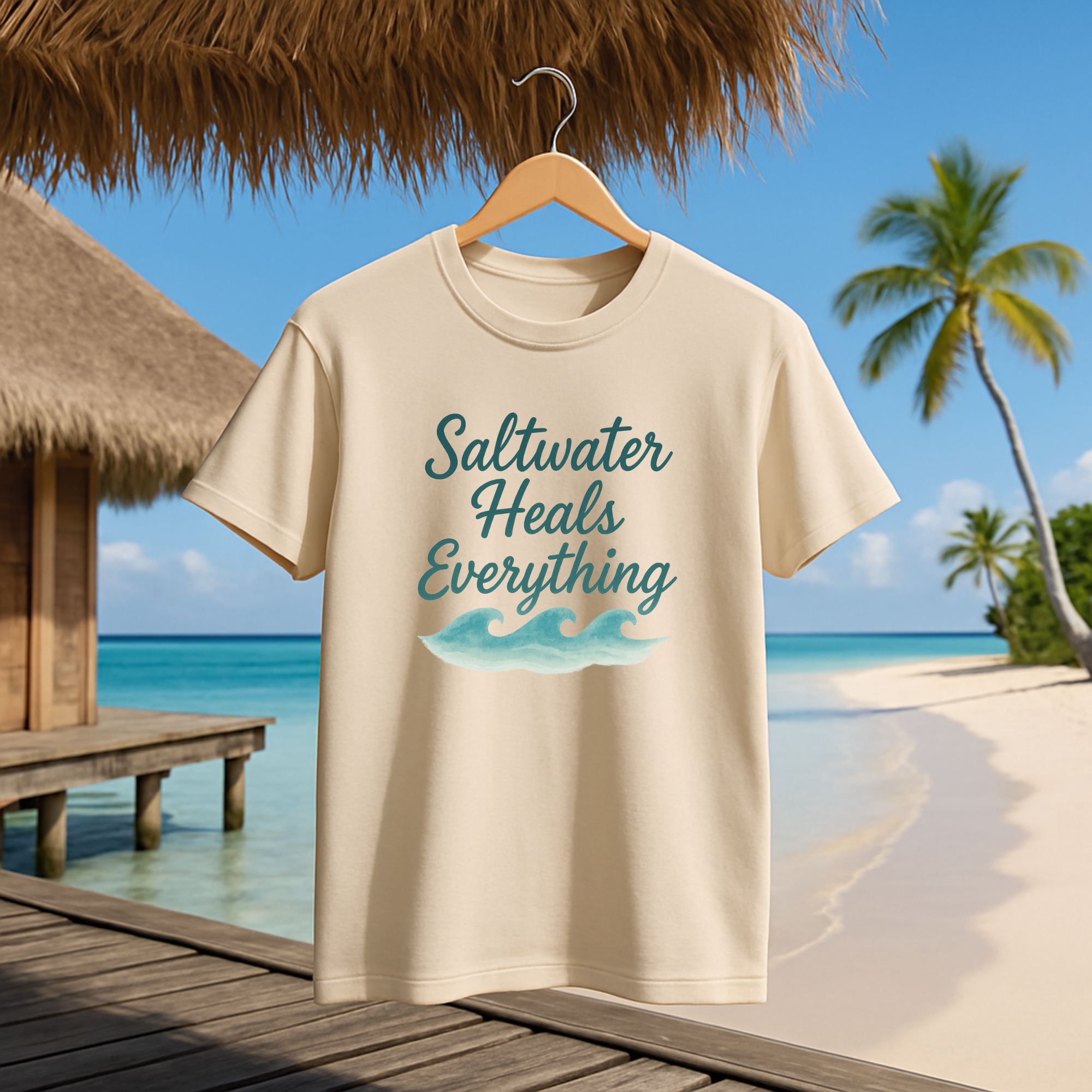 Saltwater Heals Everything T- Shirt Coastal Beach Vibes Unisex Tee Summer Resortcore Shirt Ocean Wellness Gift product thumbnail image Saltwater Heals Everything T- Shirt Coastal Beach Vibes Unisex Tee Summer Resortcore Shirt Ocean Wellness Gift product thumbnail image