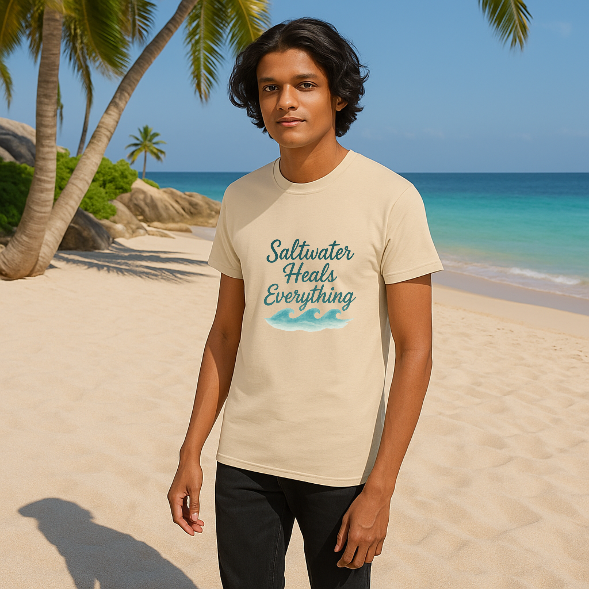 Saltwater Heals Everything T- Shirt Coastal Beach Vibes Unisex Tee Summer Resortcore Shirt Ocean Wellness Gift product thumbnail image Saltwater Heals Everything T- Shirt Coastal Beach Vibes Unisex Tee Summer Resortcore Shirt Ocean Wellness Gift product thumbnail image