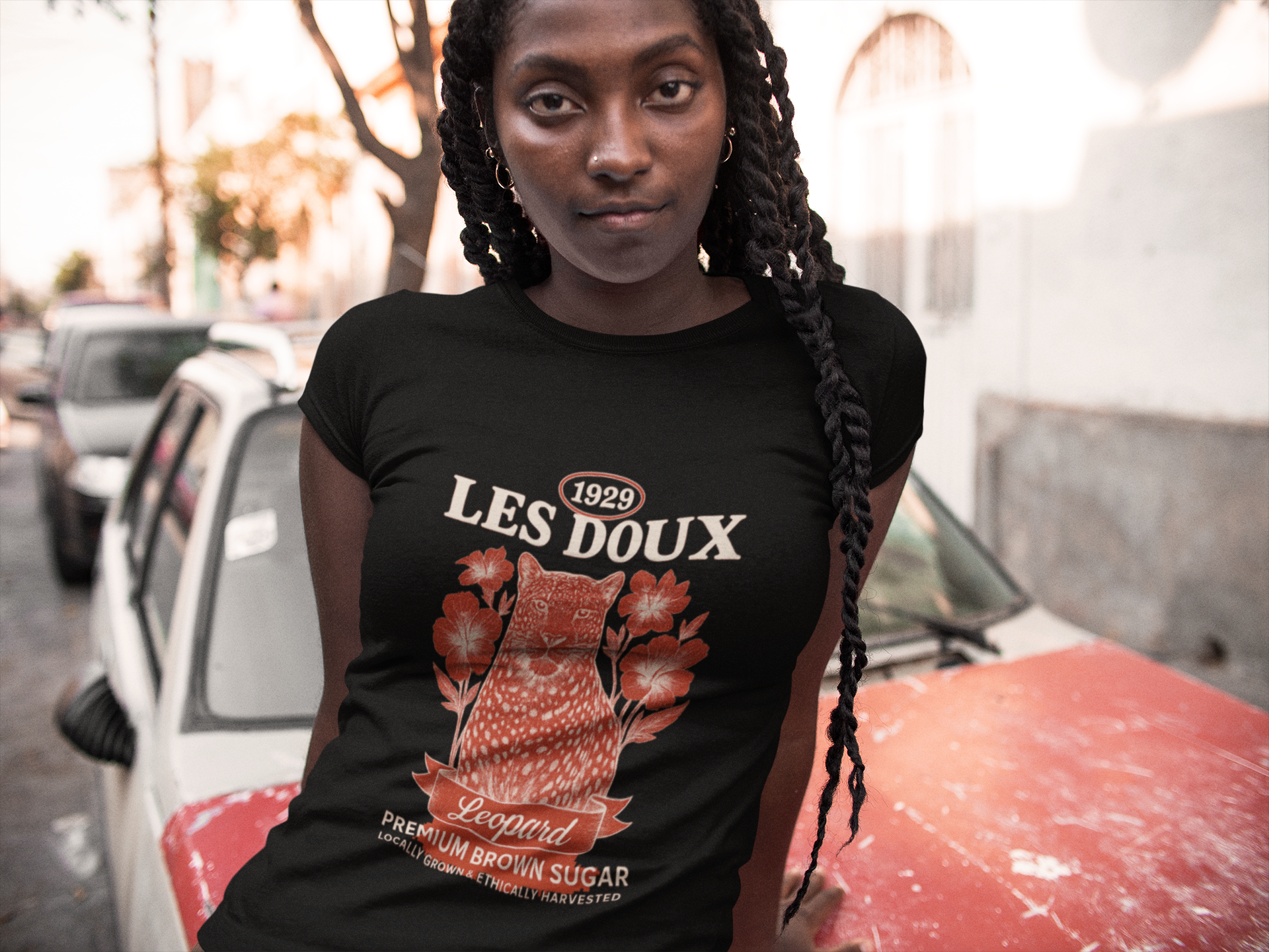 Vintage Leopard Graphic Tee, Les Doux 1929 Urban Streetwear, Bold Animal Print T-Shirt, Retro Top, Casual Art-Inspired Fashion product thumbnail image Vintage Leopard Graphic Tee, Les Doux 1929 Urban Streetwear, Bold Animal Print T-Shirt, Retro Top, Casual Art-Inspired Fashion product thumbnail image