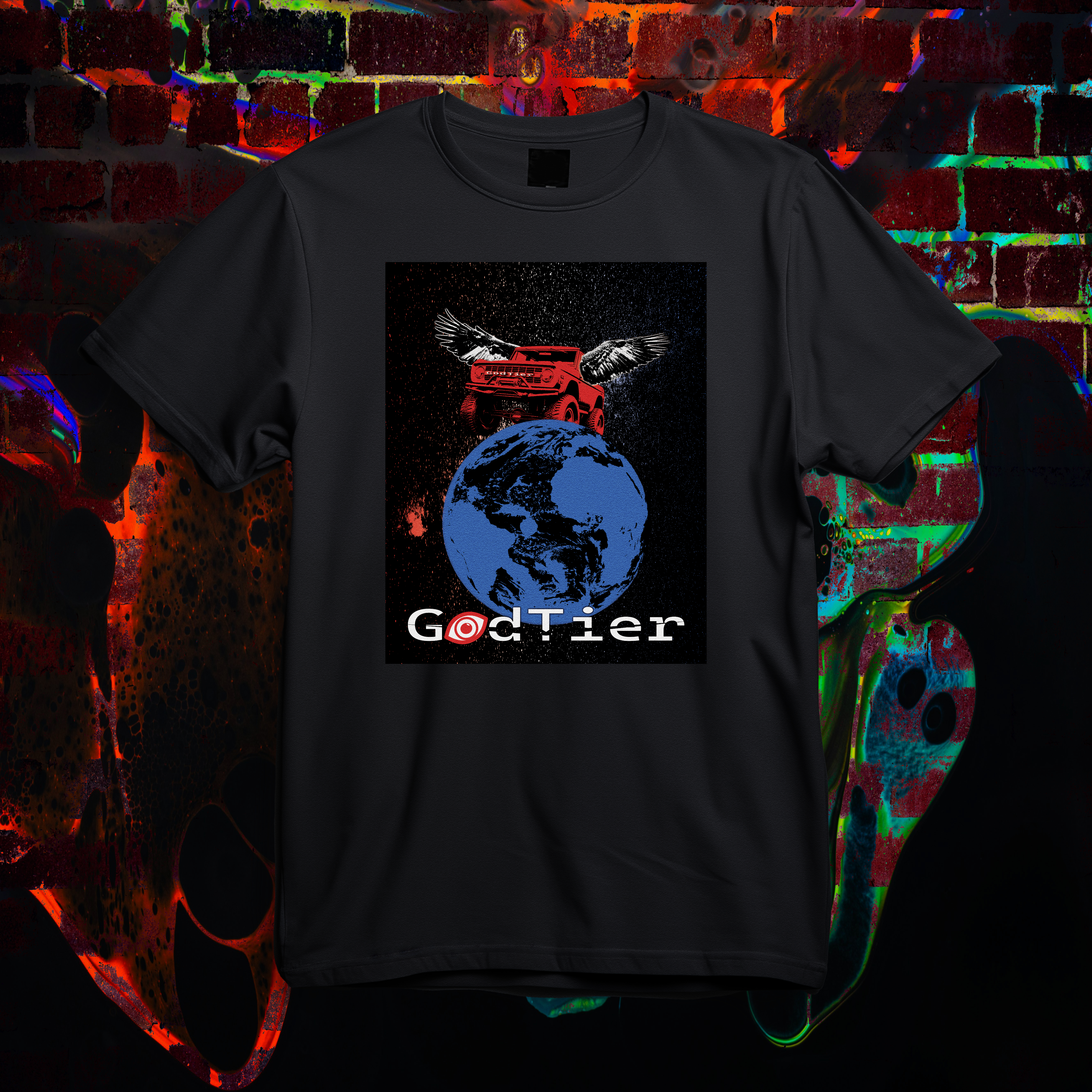 GodTier Flying SUV in Space-Unisex Garment-Dyed T-shirt