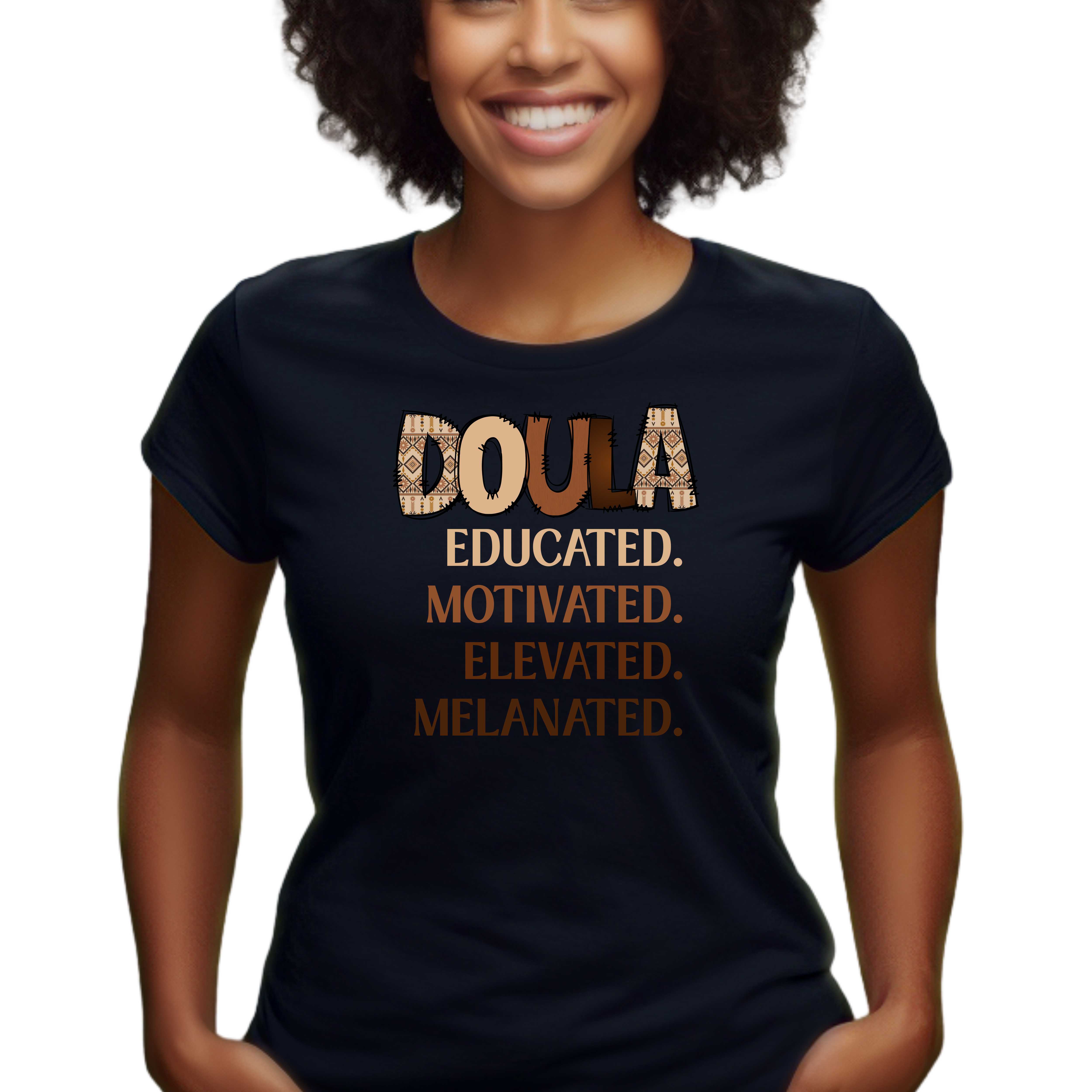 DOULA Empowerment T-Shirt – Educated, Motivated, Elevated, Melanated product thumbnail image DOULA Empowerment T-Shirt – Educated, Motivated, Elevated, Melanated product thumbnail image