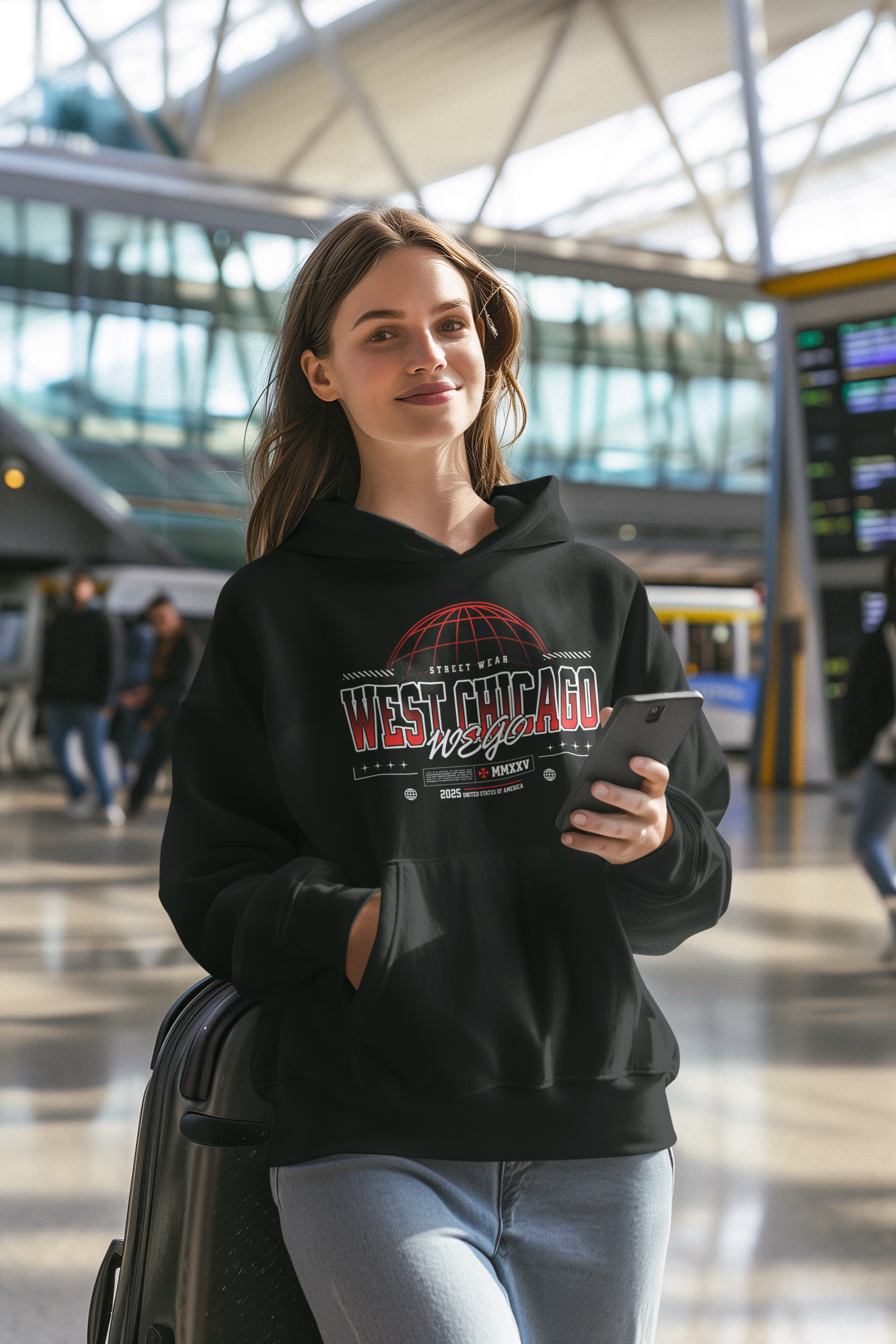 West Chicago Stylish Fleece Hoodie, Cozy Casual Wear, Street Style, Urban Outfit, Perfect Gift for Him or Her