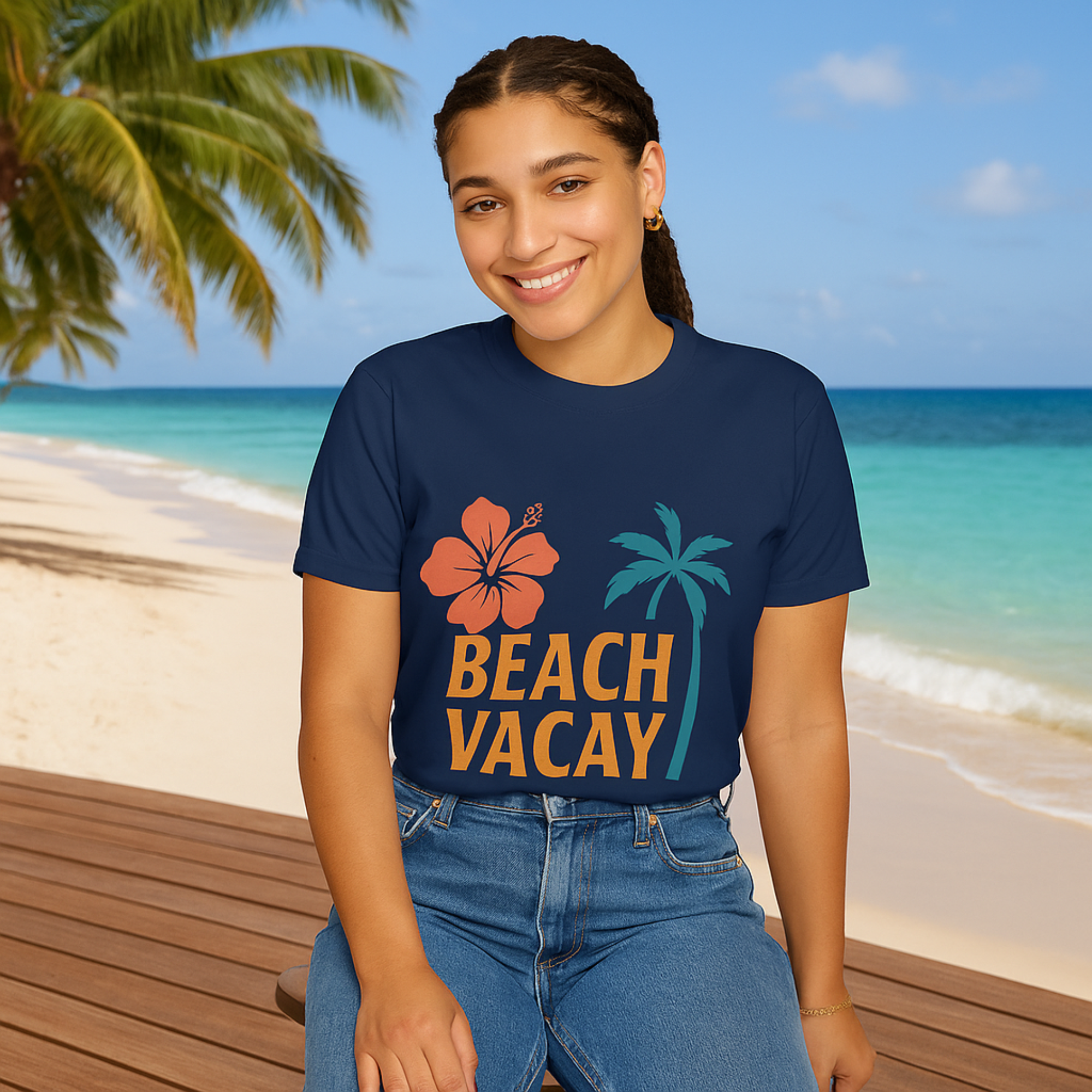 Beach Vacay T-Shirt Tropical Summer Tee Vacation Shirt Retro Beachwear Island Life Graphic Shirt Palm Tree Hibiscus Unisex Tee