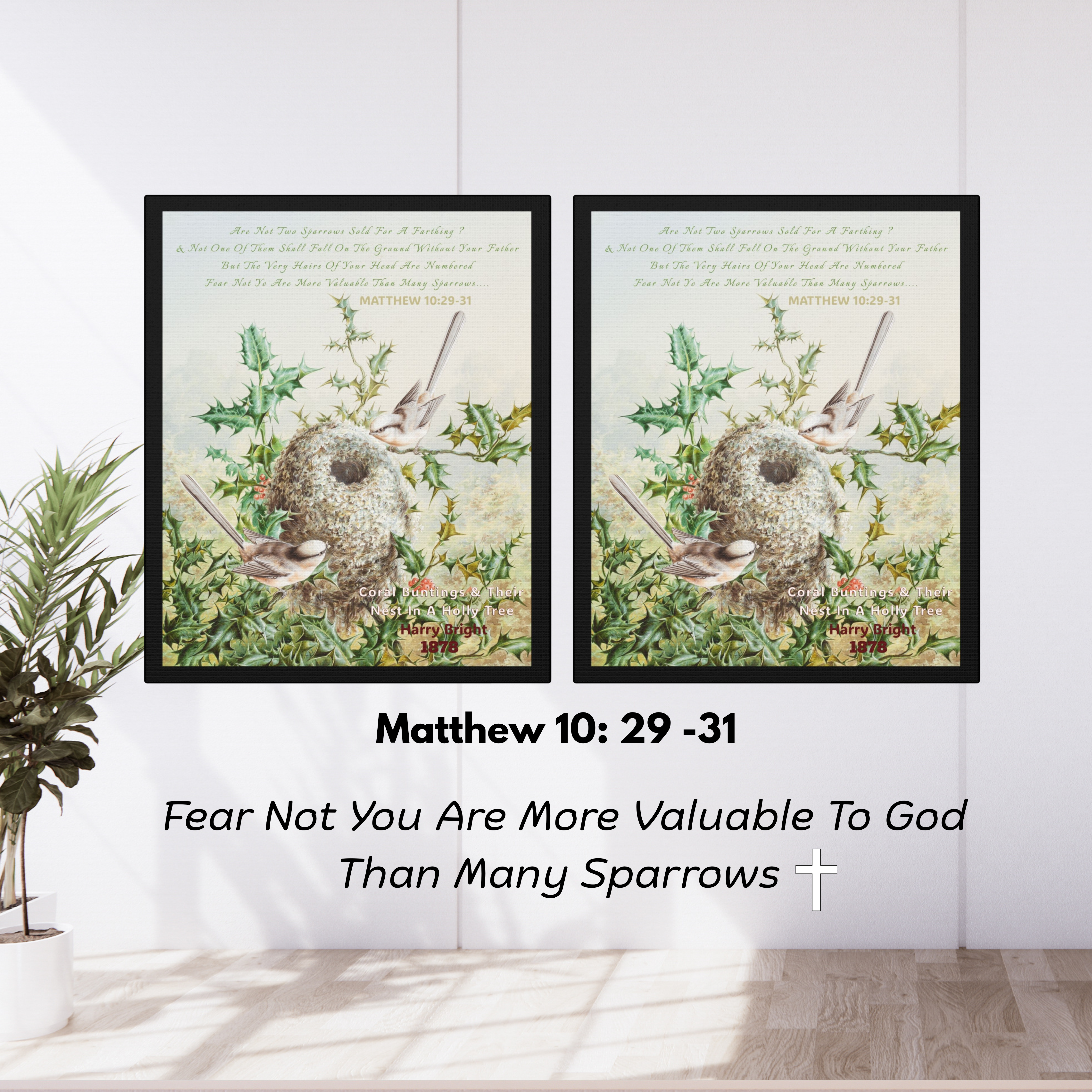 Christian Wall Art | Bible Verse Wall Art | Canvas Print Of Coral Bunting Birds Nest With Bible Verse Christian Home Decor Christian Wall Art | Bible Verse Wall Art | Canvas Print Of Coral Bunting Birds Nest With Bible Verse Christian Home Decor