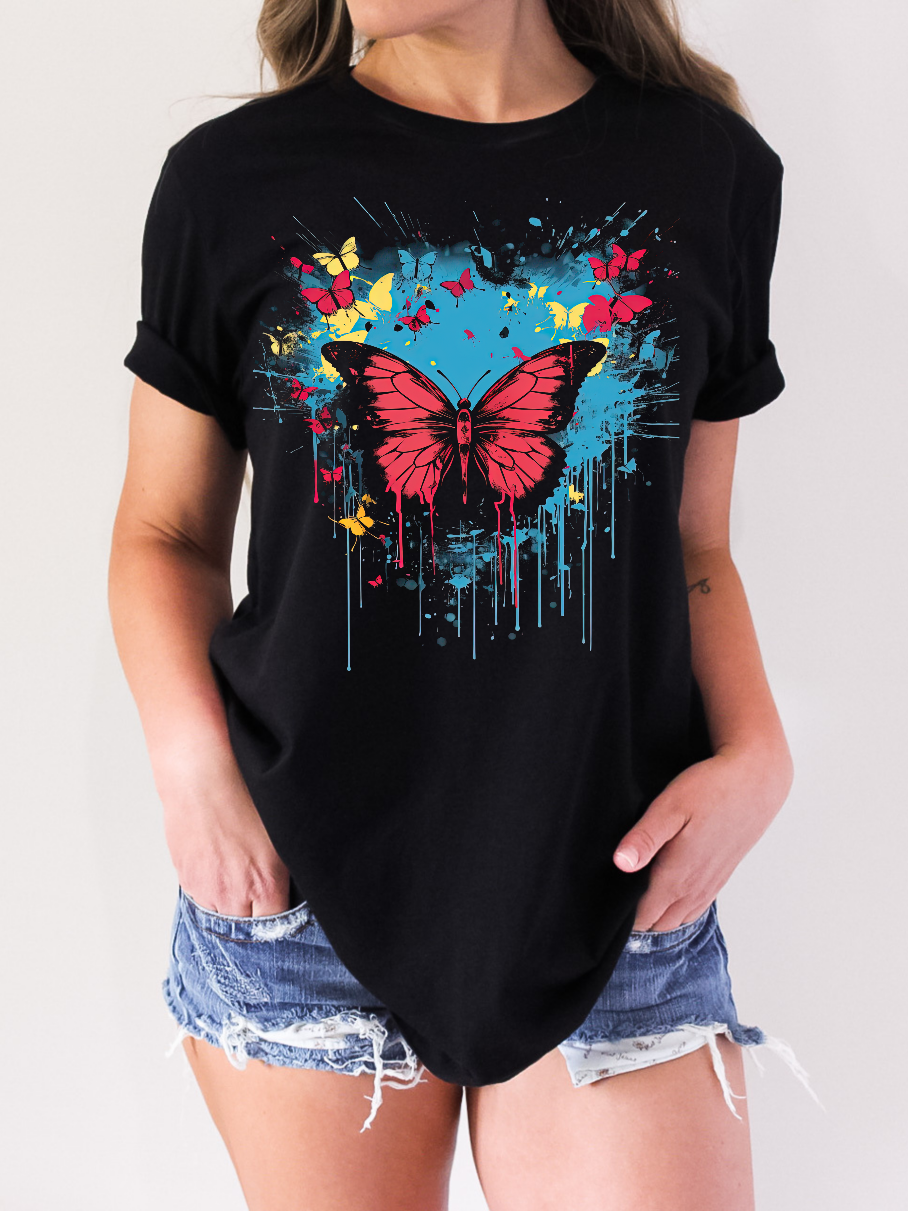 Color Splash Butterfly Shirt, Vibrant Butterfly Graphic Tee, Nature Lover Shirt, Artsy Butterfly T-Shirt, Gift for Her, Black Tee Color Splash Butterfly Shirt, Vibrant Butterfly Graphic Tee, Nature Lover Shirt, Artsy Butterfly T-Shirt, Gift for Her, Black Tee