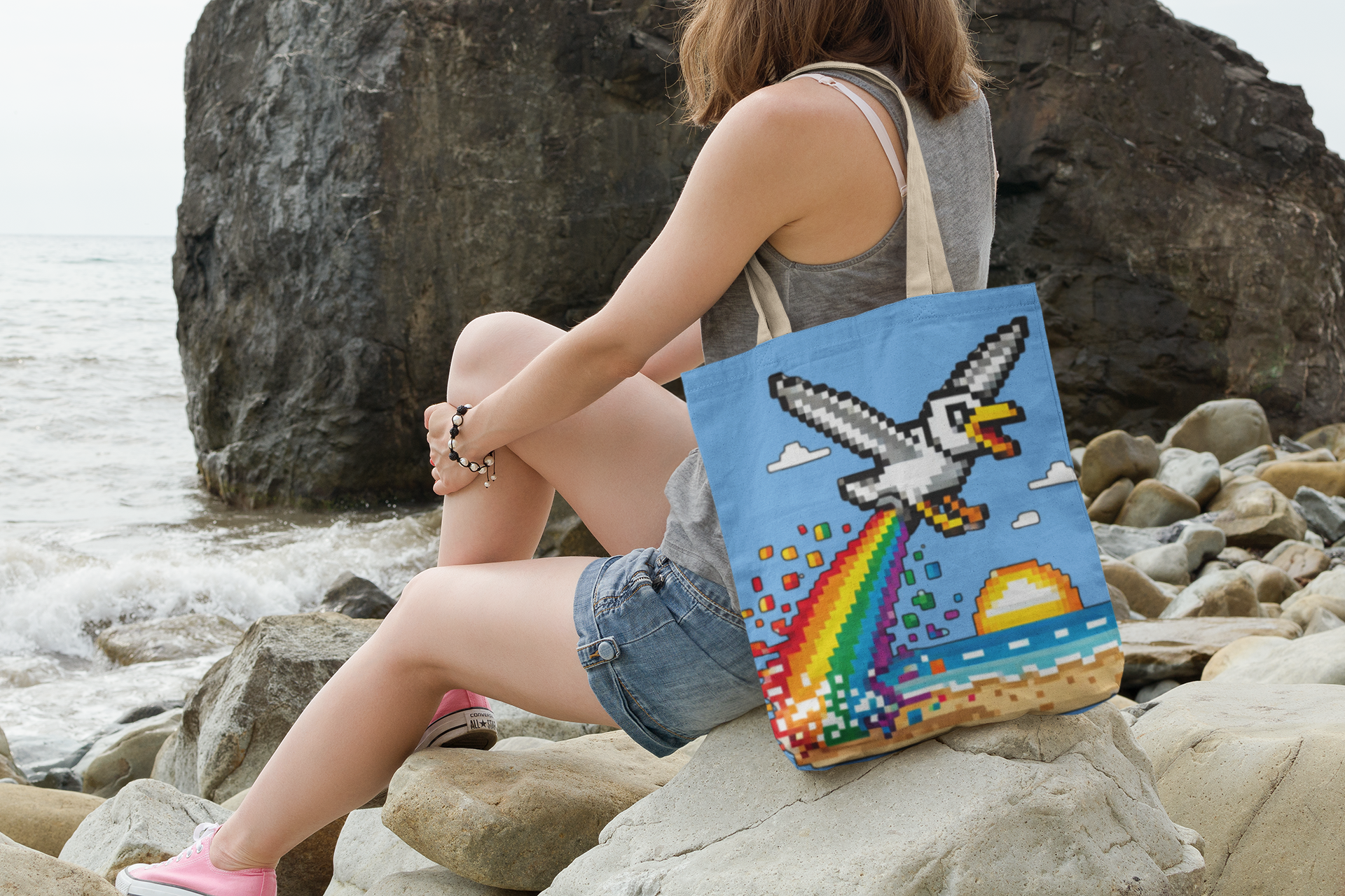 Colorful Rainbow Seagull Tote Bag - Fun Beach Vibes - Funny Pixel Seagull Tote Bag – All Over Print Rainbow Fart Bird Bag – Chaotic Beach Gamer Pride Accessory – Vaporwave Pixel Art Bag product thumbnail image Colorful Rainbow Seagull Tote Bag - Fun Beach Vibes - Funny Pixel Seagull Tote Bag – All Over Print Rainbow Fart Bird Bag – Chaotic Beach Gamer Pride Accessory – Vaporwave Pixel Art Bag product thumbnail image