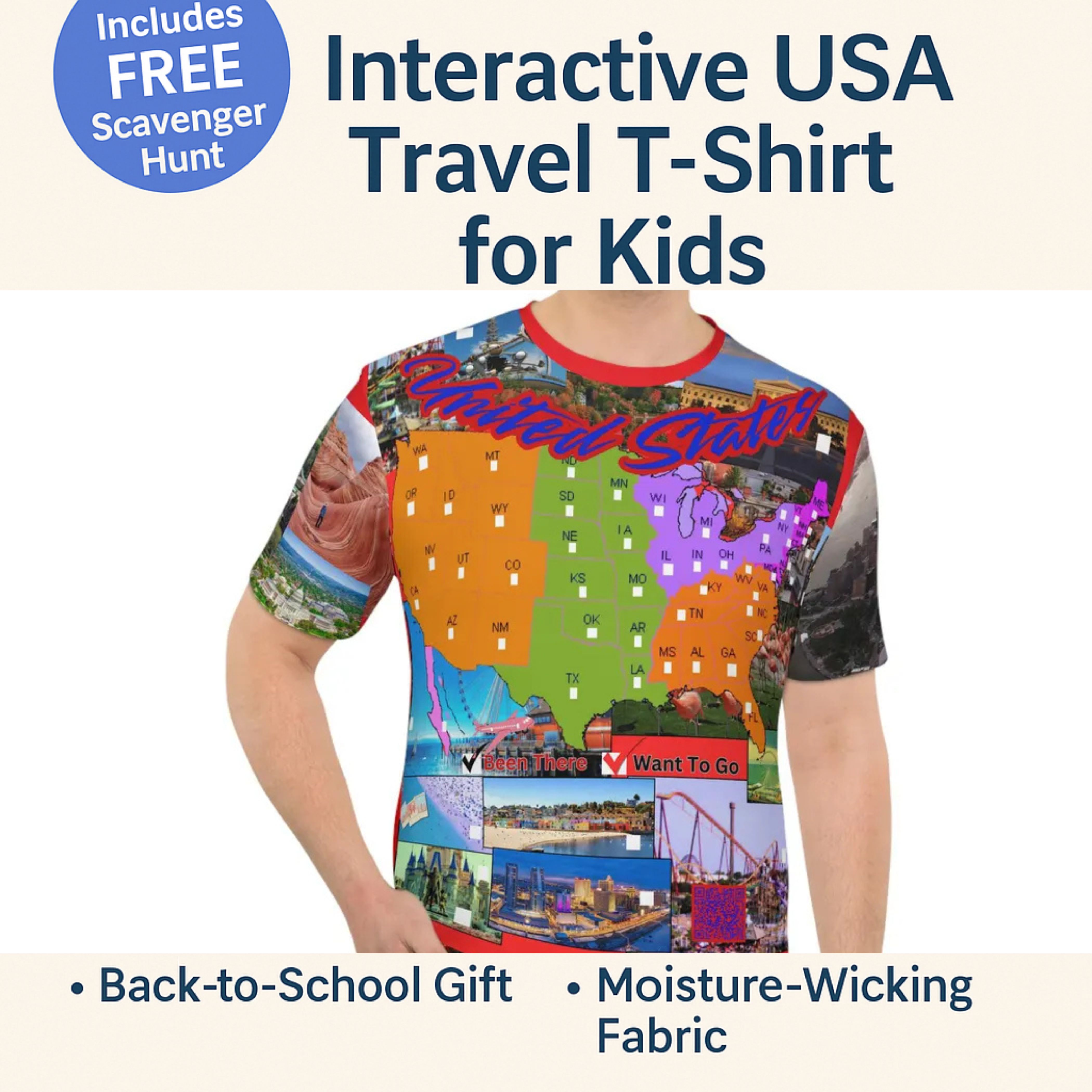 USA Check-Off &amp; Scavenger Hunt T-shirt – Wear Your USA Travel Dreams / Travel Story product thumbnail image