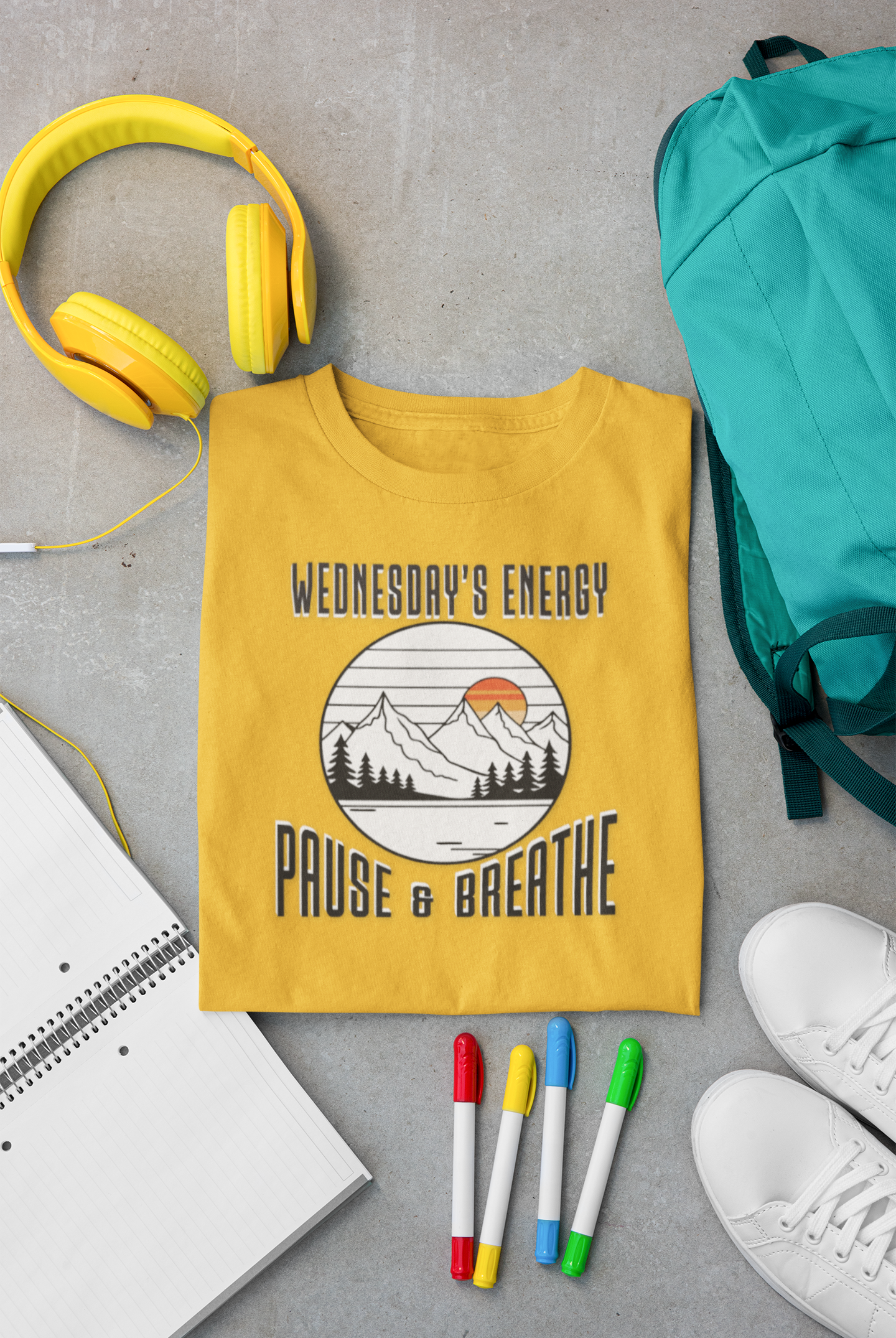 Wednesday Energy Tee – “Pause & Breathe”Unisex Inspirational Graphic Tee, Positive Energy Shirt, Mindfulness Apparel, Gift for Yoga Lovers, Relaxed Fit Tee product thumbnail image Wednesday Energy Tee – “Pause & Breathe”Unisex Inspirational Graphic Tee, Positive Energy Shirt, Mindfulness Apparel, Gift for Yoga Lovers, Relaxed Fit Tee product thumbnail image