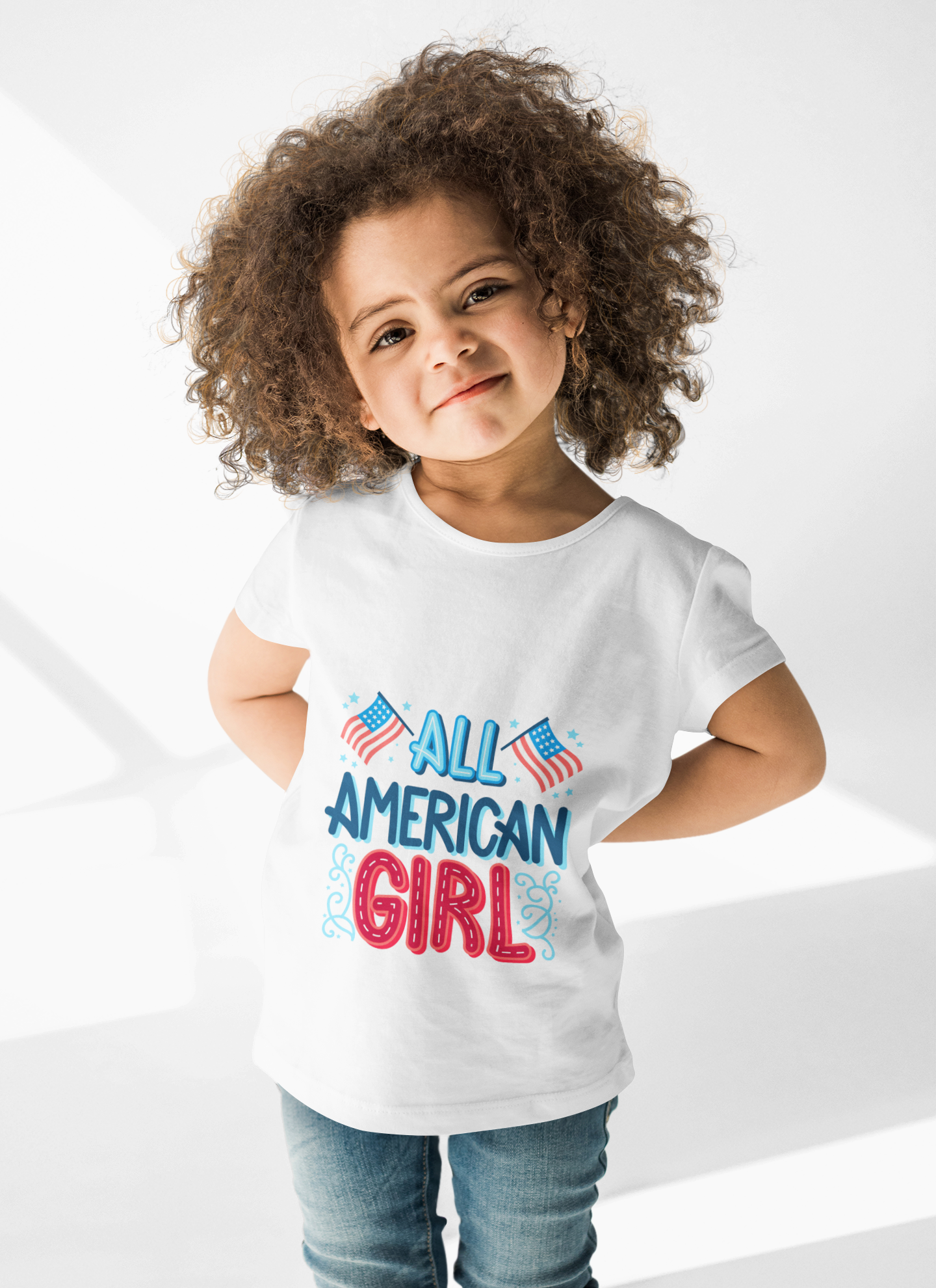 "All American Girl" Youth Patriotic T-Shirt  Bella Canvas 3001Y Short Sleeve Tee  4th of July Outfit for Kids  USA Celebration Gift