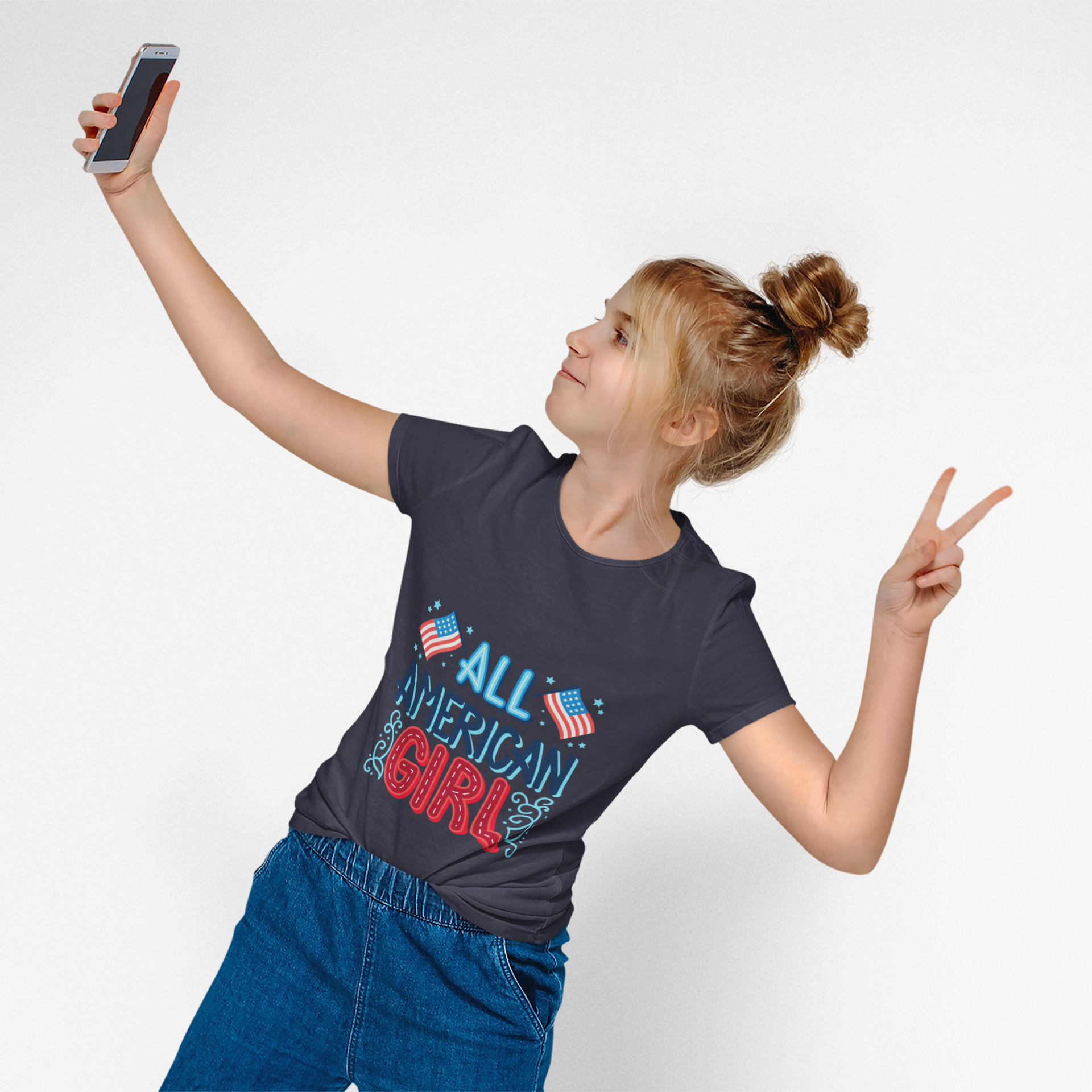 "All American Girl" Youth Patriotic T-Shirt Bella Canvas 3001Y Short Sleeve Tee 4th of July Outfit for Kids USA Celebration Gift product thumbnail image "All American Girl" Youth Patriotic T-Shirt Bella Canvas 3001Y Short Sleeve Tee 4th of July Outfit for Kids USA Celebration Gift product thumbnail image