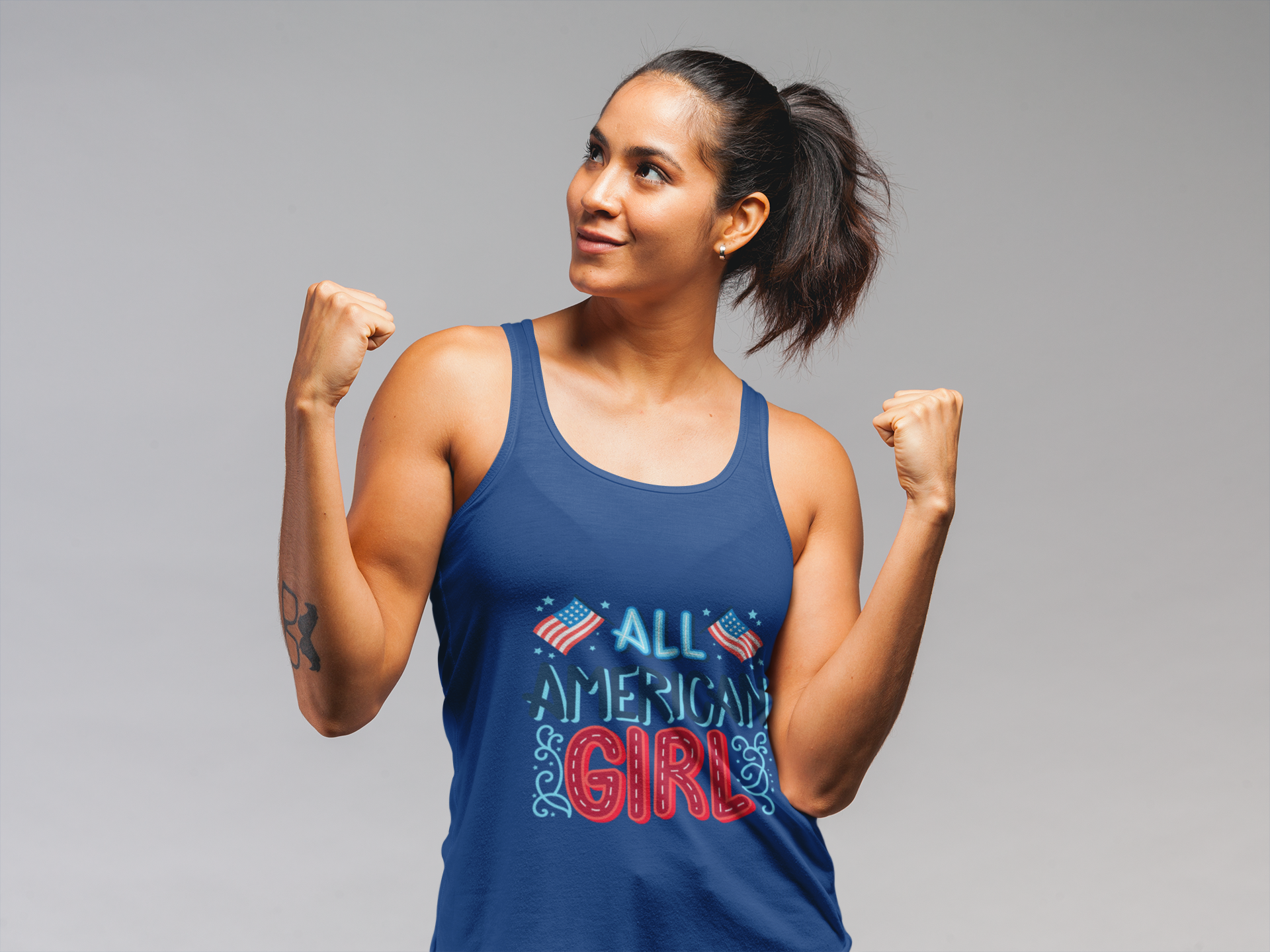 "All American Girl" Women's Patriotic Tank Next Level 1533 Racerback 4th of July Outfit USA Celebration Gif product thumbnail image "All American Girl" Women's Patriotic Tank Next Level 1533 Racerback 4th of July Outfit USA Celebration Gif product thumbnail image