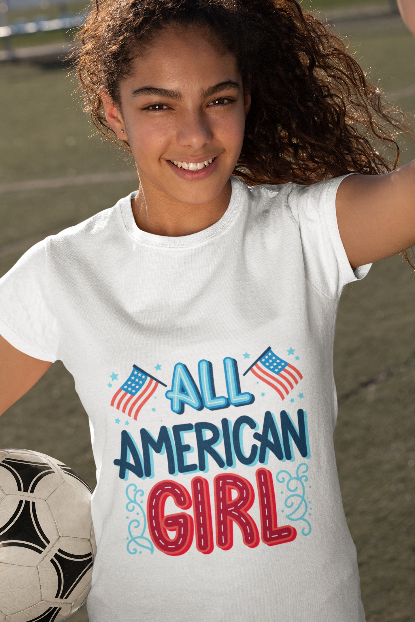 All American Girl Youth Short Sleeve Tee | Bella+Canvas 3001Y T-Shirt | Patriotic 4th of July Shirt for Kids