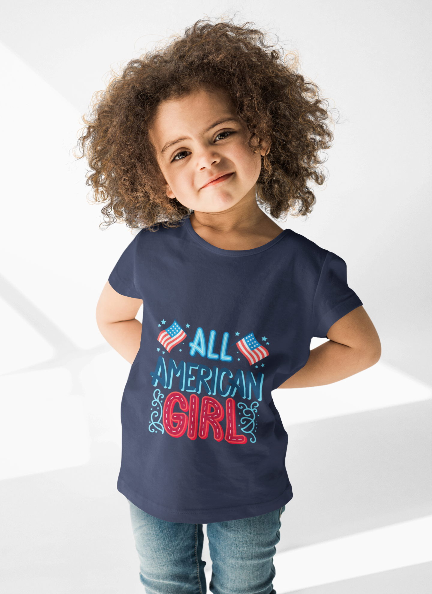 All American Girl Youth Short Sleeve Tee | Bella+Canvas 3001Y T-Shirt | Patriotic 4th of July Shirt for Kids product thumbnail image