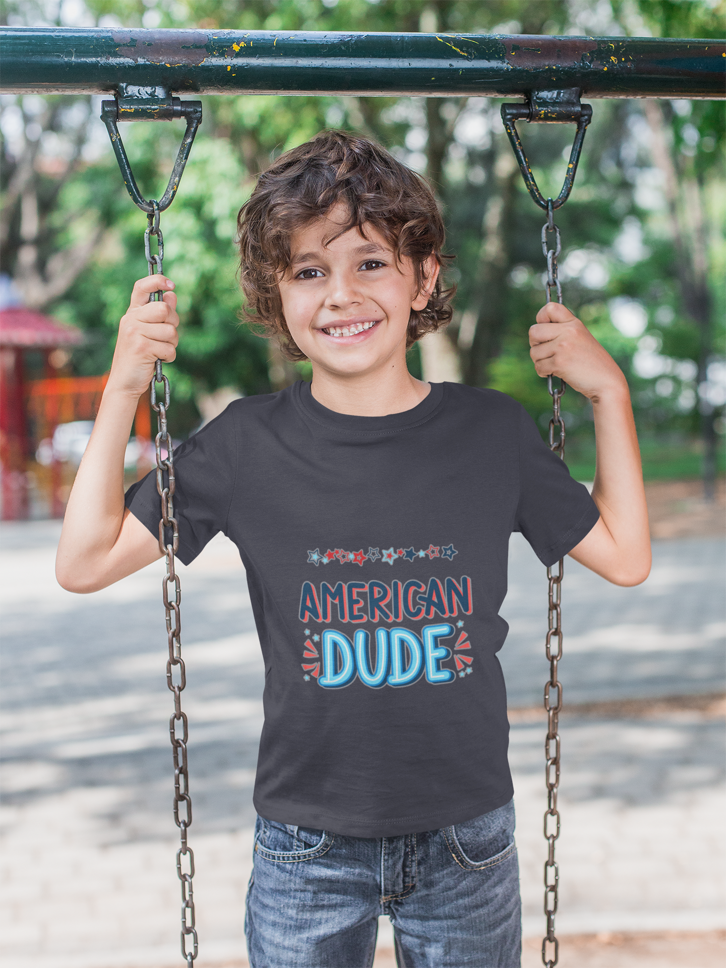 "American Dude" Youth Patriotic T-Shirt Bella Canvas 3001Y Short Sleeve Tee, 4th of July Outfit for Kids, USA Celebration Gift product thumbnail image "American Dude" Youth Patriotic T-Shirt Bella Canvas 3001Y Short Sleeve Tee, 4th of July Outfit for Kids, USA Celebration Gift product thumbnail image