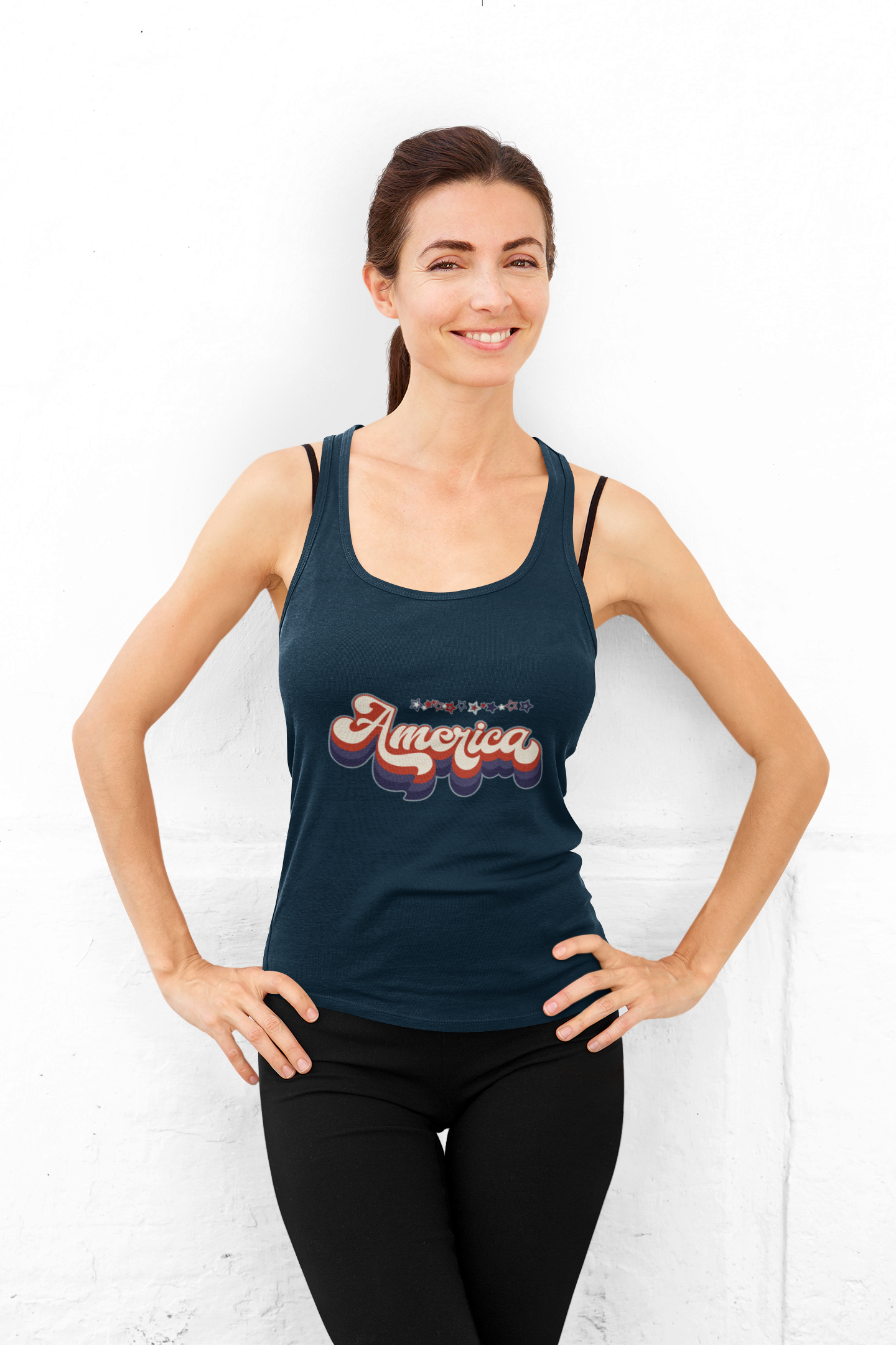 America Stars Retro Independence Day Racerback Tank 4th of July Women's Patriotic Tank Top Next Level 1533 Slim Fit product thumbnail image America Stars Retro Independence Day Racerback Tank 4th of July Women's Patriotic Tank Top Next Level 1533 Slim Fit product thumbnail image