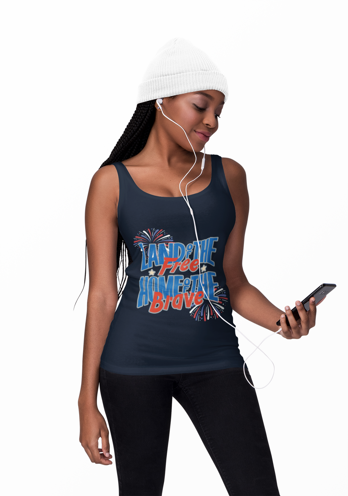 Land of the Free, Home of the Brave Racerback Tank  Next Level 1533  Women's Patriotic 4th of July Shirt  Slim Fit &amp; Lightweight product thumbnail image