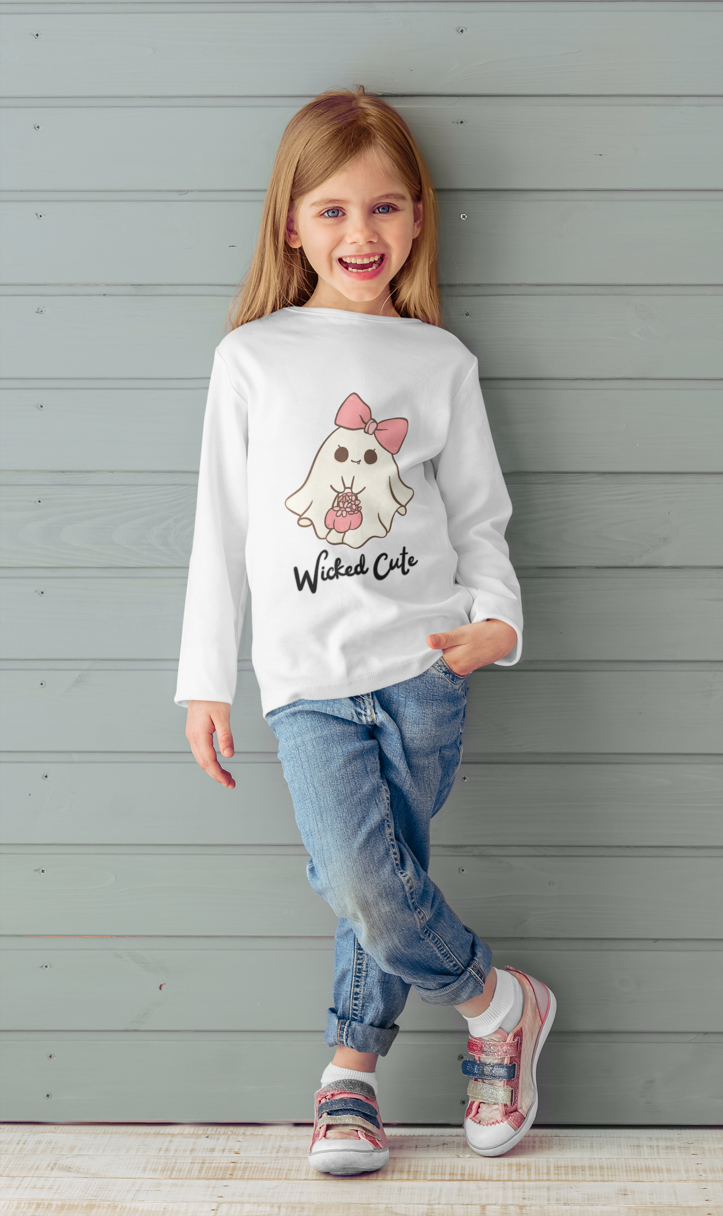 "Wicked Cute" Ghost Halloween Toddler Long Sleeve Tee  Soft Cotton Jersey  Cozy &amp; Durable Fall Shirt for Kids product thumbnail image