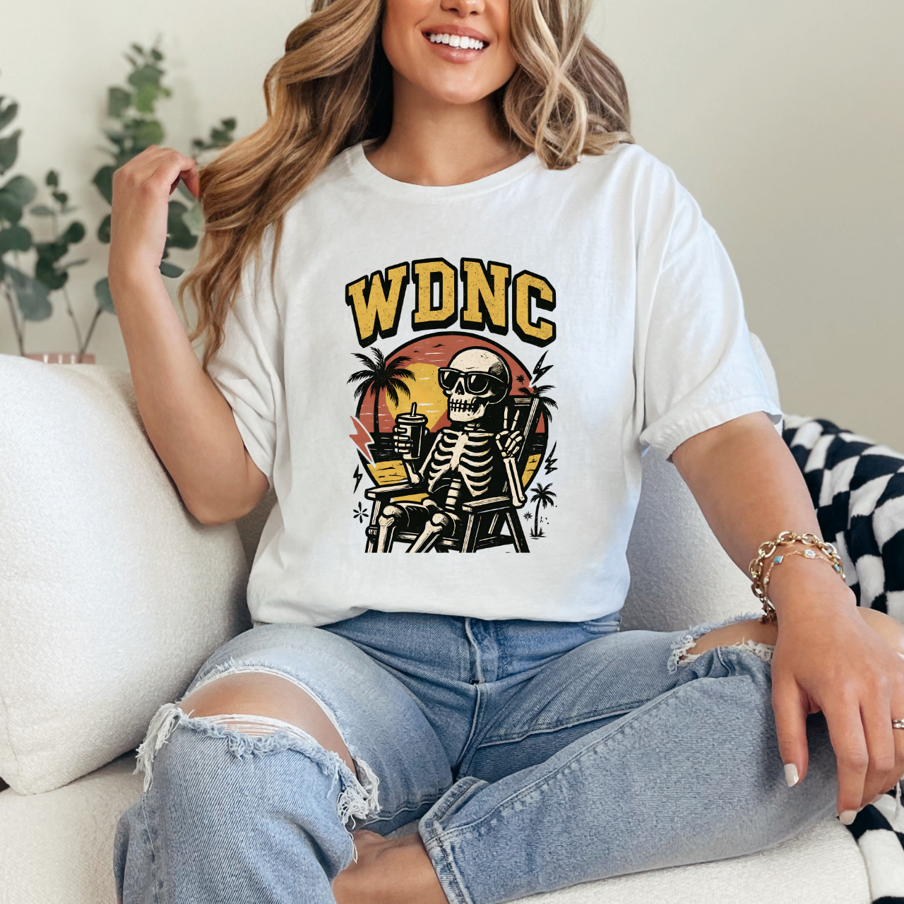 WDNC shirt Chill Vibes Skeleton T-Shirt, Cool Summer Tee, Beach Life Shirt, Casual Graphic Top, Fun Gift for Friends, Unisex Summer Apparel Dont Care Club Shirt product thumbnail image WDNC shirt Chill Vibes Skeleton T-Shirt, Cool Summer Tee, Beach Life Shirt, Casual Graphic Top, Fun Gift for Friends, Unisex Summer Apparel Dont Care Club Shirt product thumbnail image