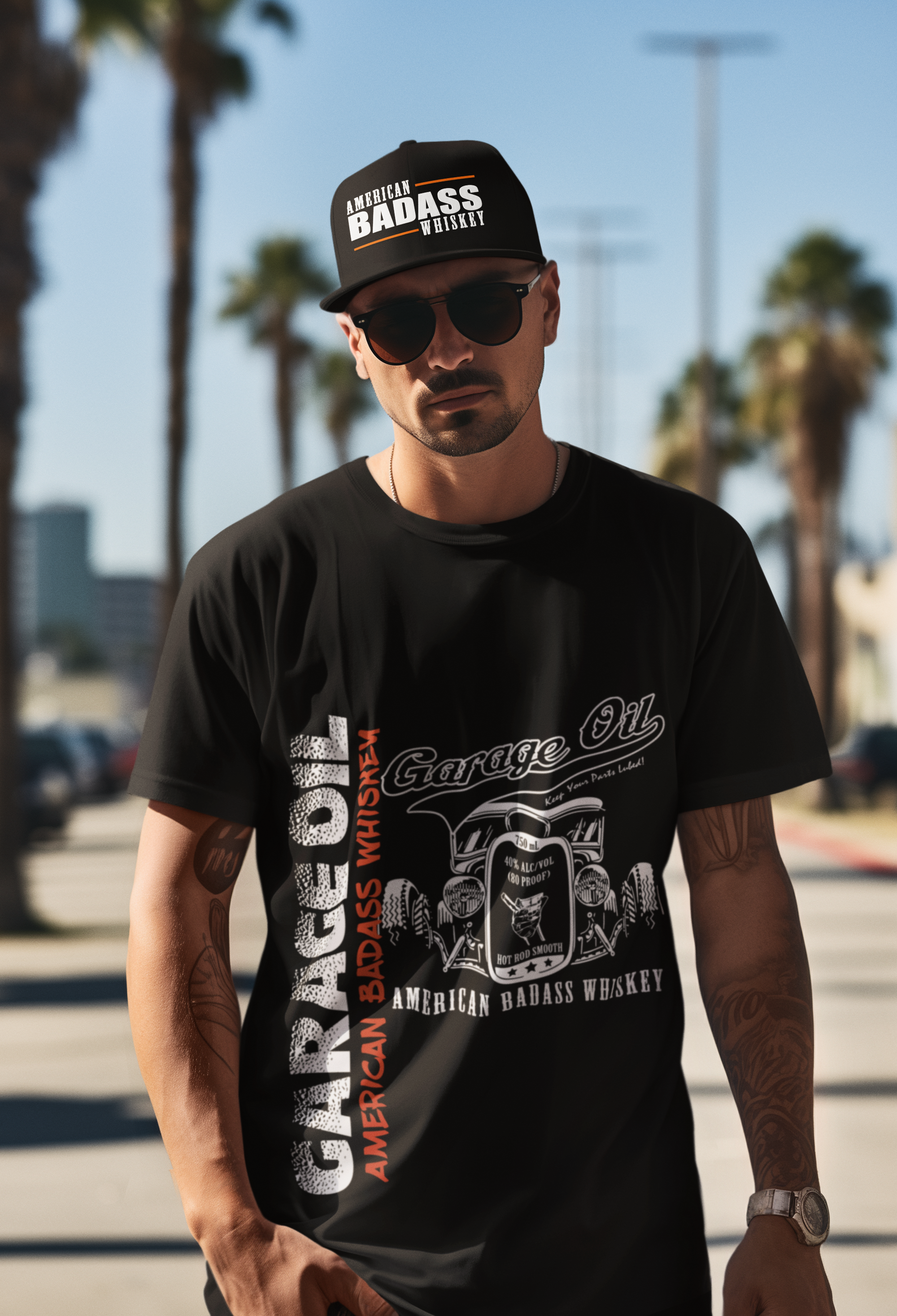 Retro Trucker Hat with 'American Badass Whiskey' Logo Design Retro Trucker Hat with 'American Badass Whiskey' Logo Design