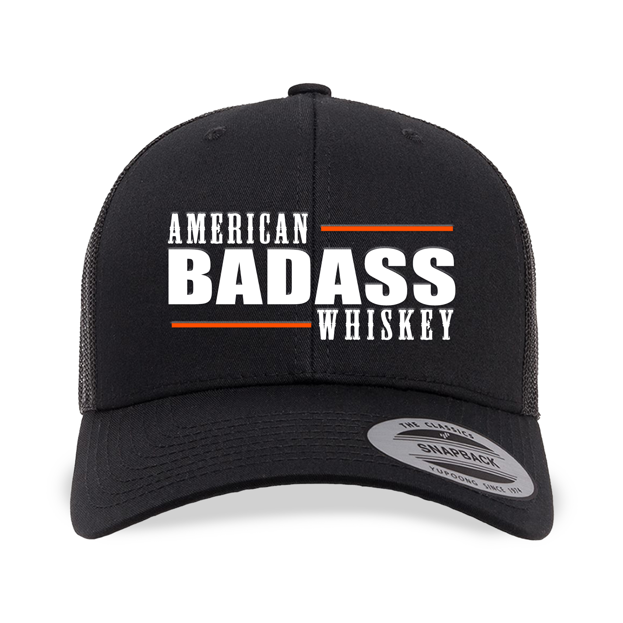 Retro Trucker Hat with 'American Badass Whiskey' Logo Design product thumbnail image Retro Trucker Hat with 'American Badass Whiskey' Logo Design product thumbnail image