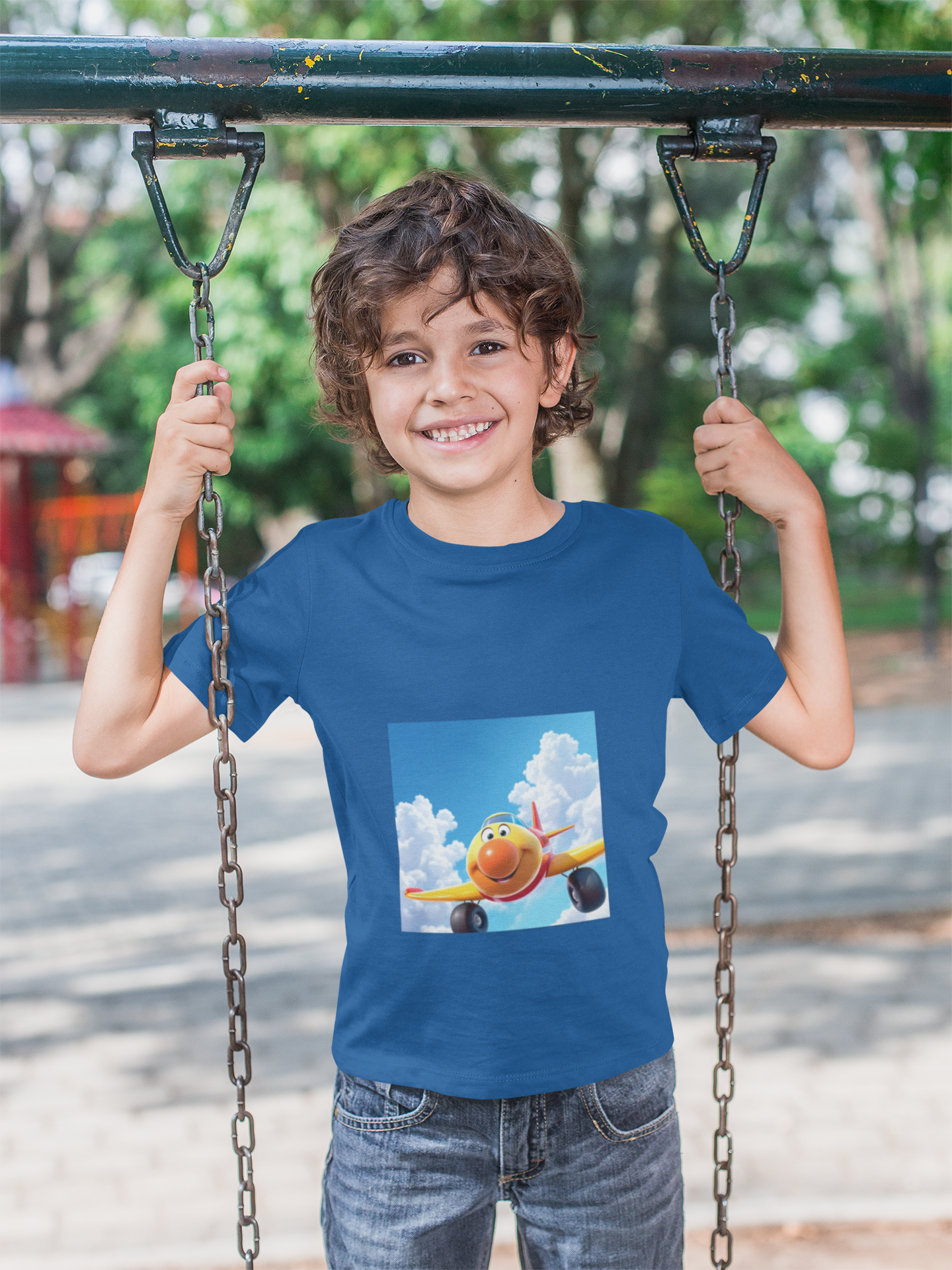 Unisex Kids Airplane Tee, Cute Kids T-Shirt, Fun Aviation Top, Birthday Gift, Summer Casual Wear, Cloud Print Apparel product thumbnail image