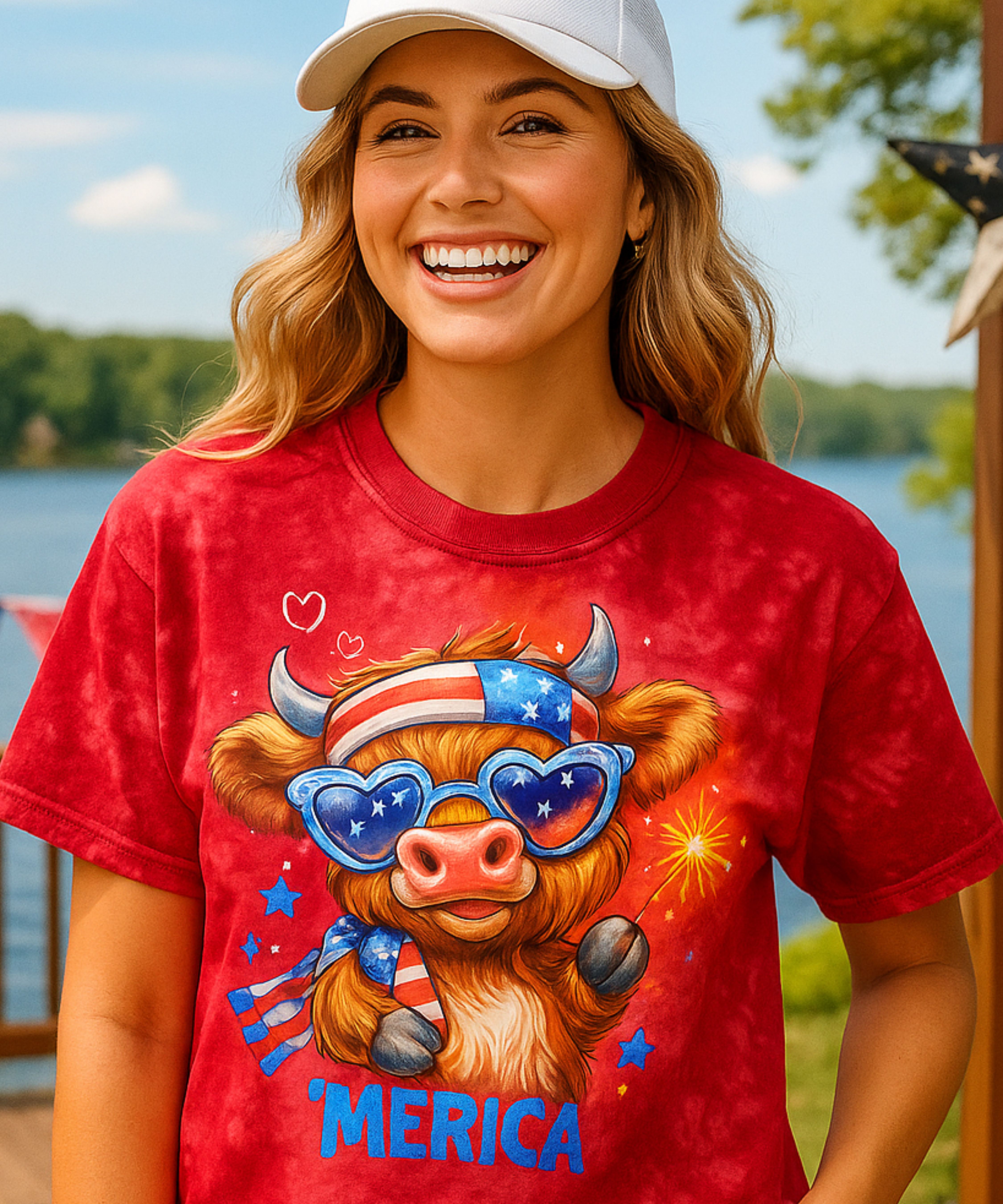 Festive Tie-Dye Tee, Cute Cow Shirt, Independence Day T-shirt, Summer Vibes Apparel, Casual Graphic Tee, Unique Gift for Cow Lovers