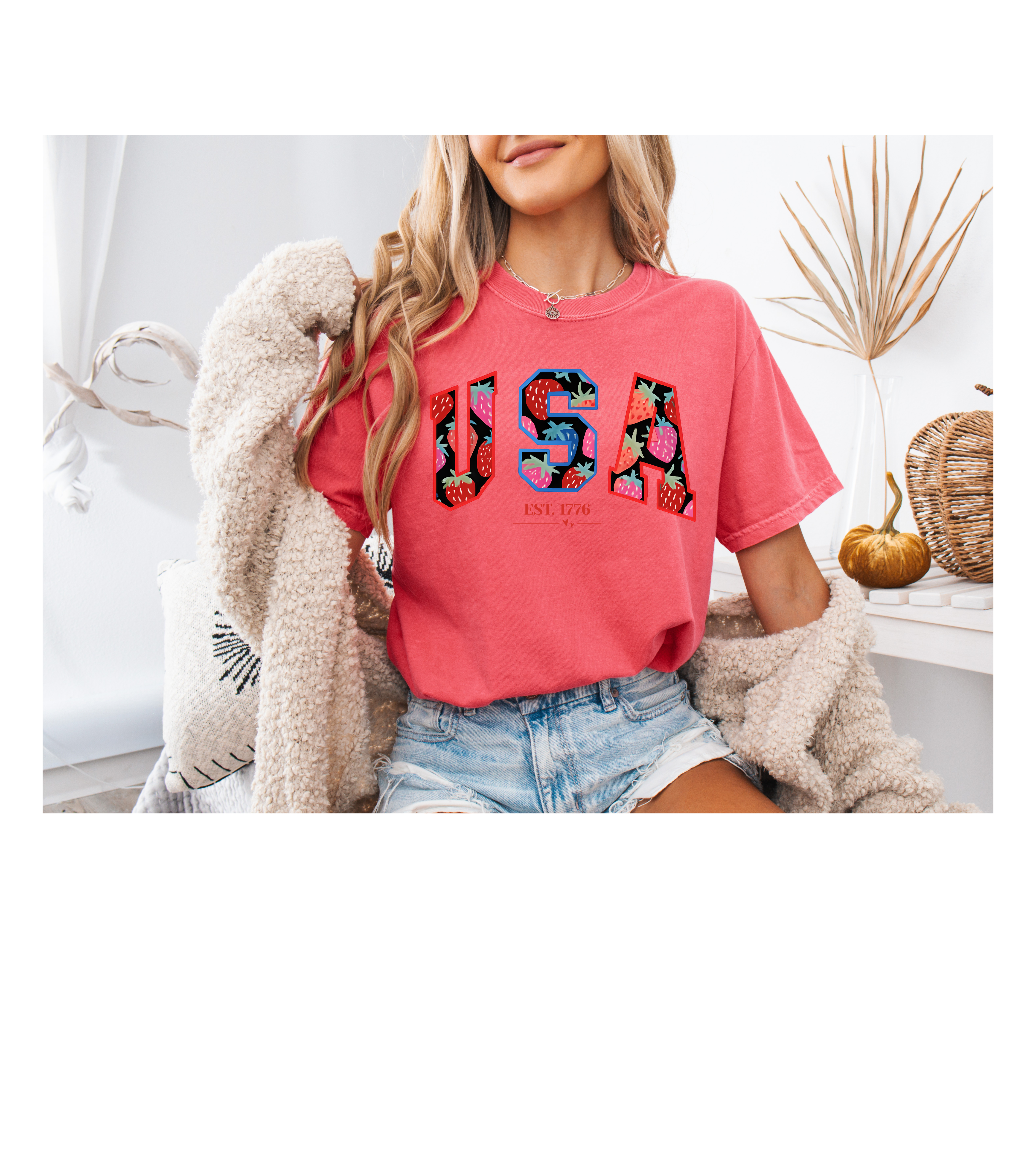 USA Strawberry Sketch Tee – Red White & Blue 4th of July T-Shirt (Comfort Colors-Inspired) product thumbnail image USA Strawberry Sketch Tee – Red White & Blue 4th of July T-Shirt (Comfort Colors-Inspired) product thumbnail image