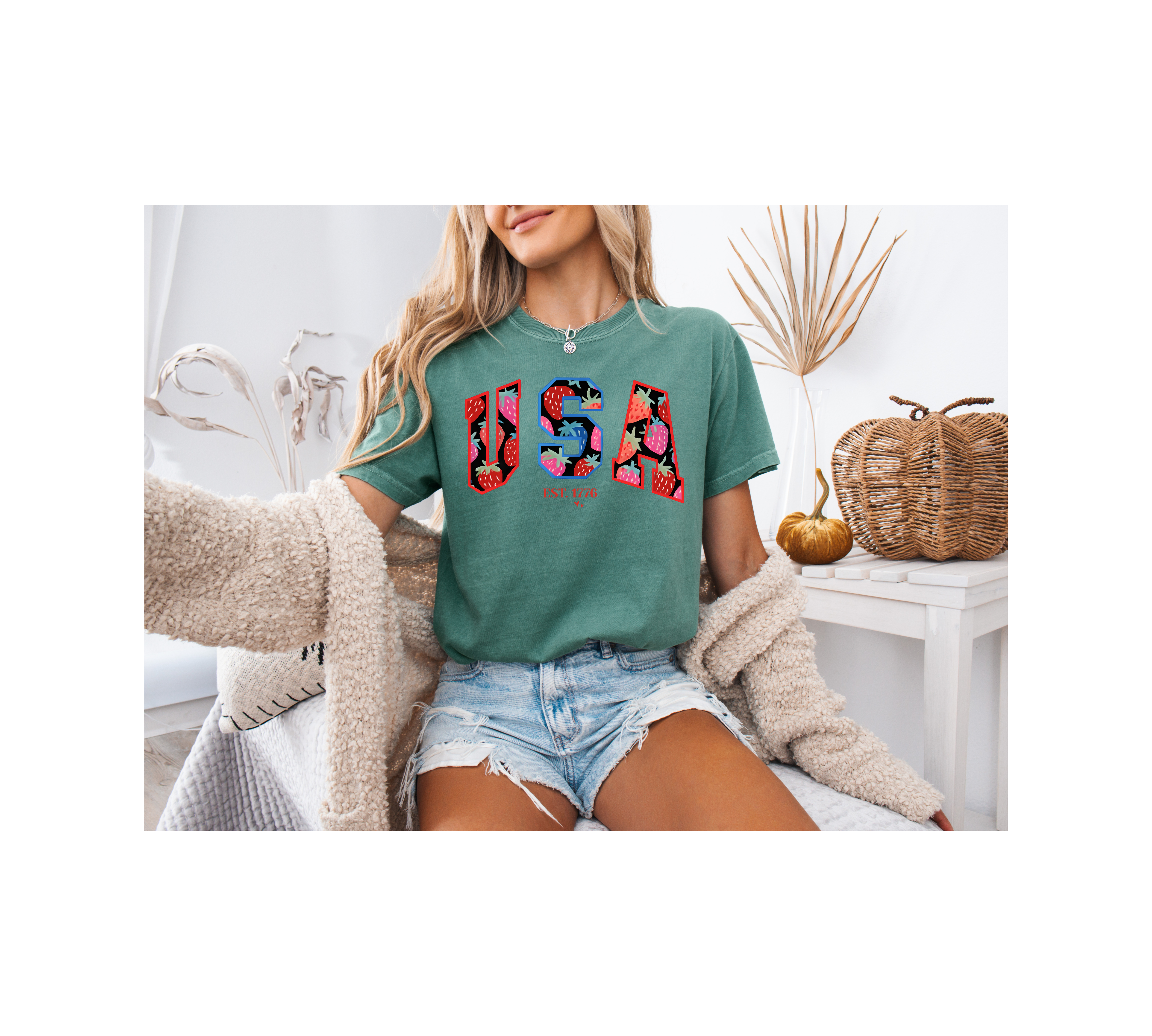 USA Strawberry Sketch Tee – Red White & Blue 4th of July T-Shirt (Comfort Colors-Inspired) product thumbnail image USA Strawberry Sketch Tee – Red White & Blue 4th of July T-Shirt (Comfort Colors-Inspired) product thumbnail image