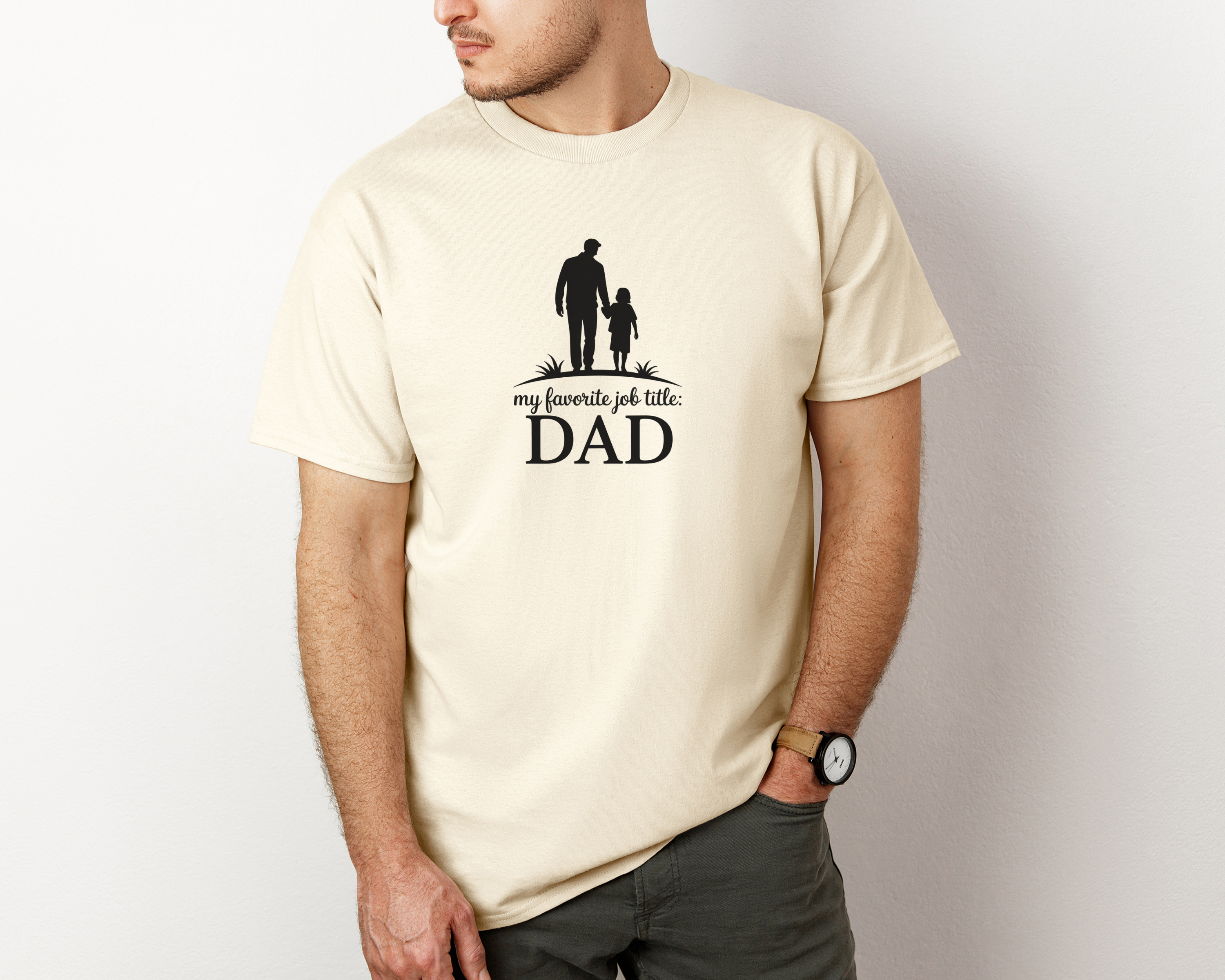 “My Favorite Job Title: Dad” T-Shirt – Father and Daughter Silhouette Gift for Dads, Grandpas &amp; Father Figures