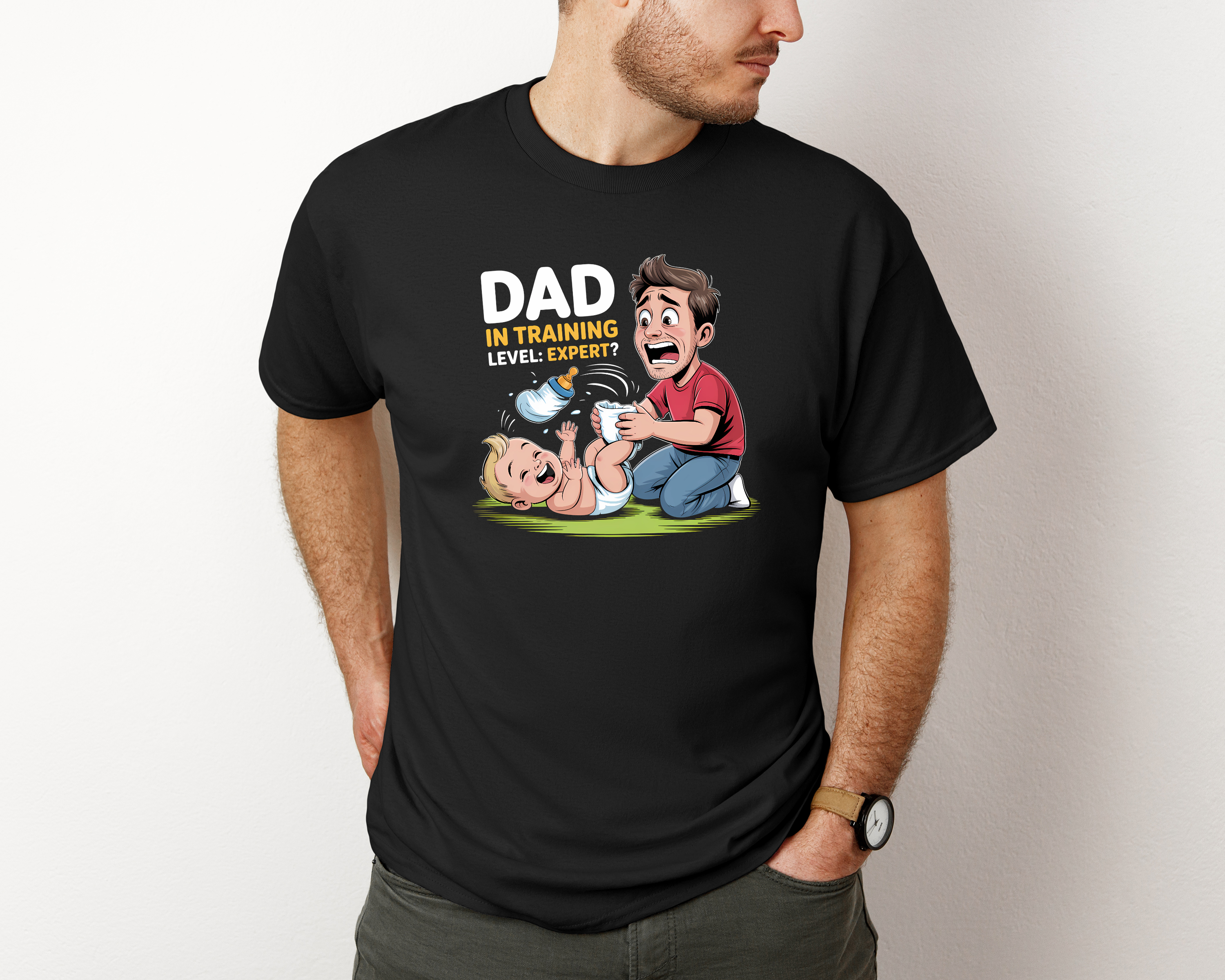 Dad in Training: Level Expert T-Shirt Funny New Dad Gift Diaper Changing Humor Design for Baby Showers and Father’s Day product thumbnail image Dad in Training: Level Expert T-Shirt Funny New Dad Gift Diaper Changing Humor Design for Baby Showers and Father’s Day product thumbnail image