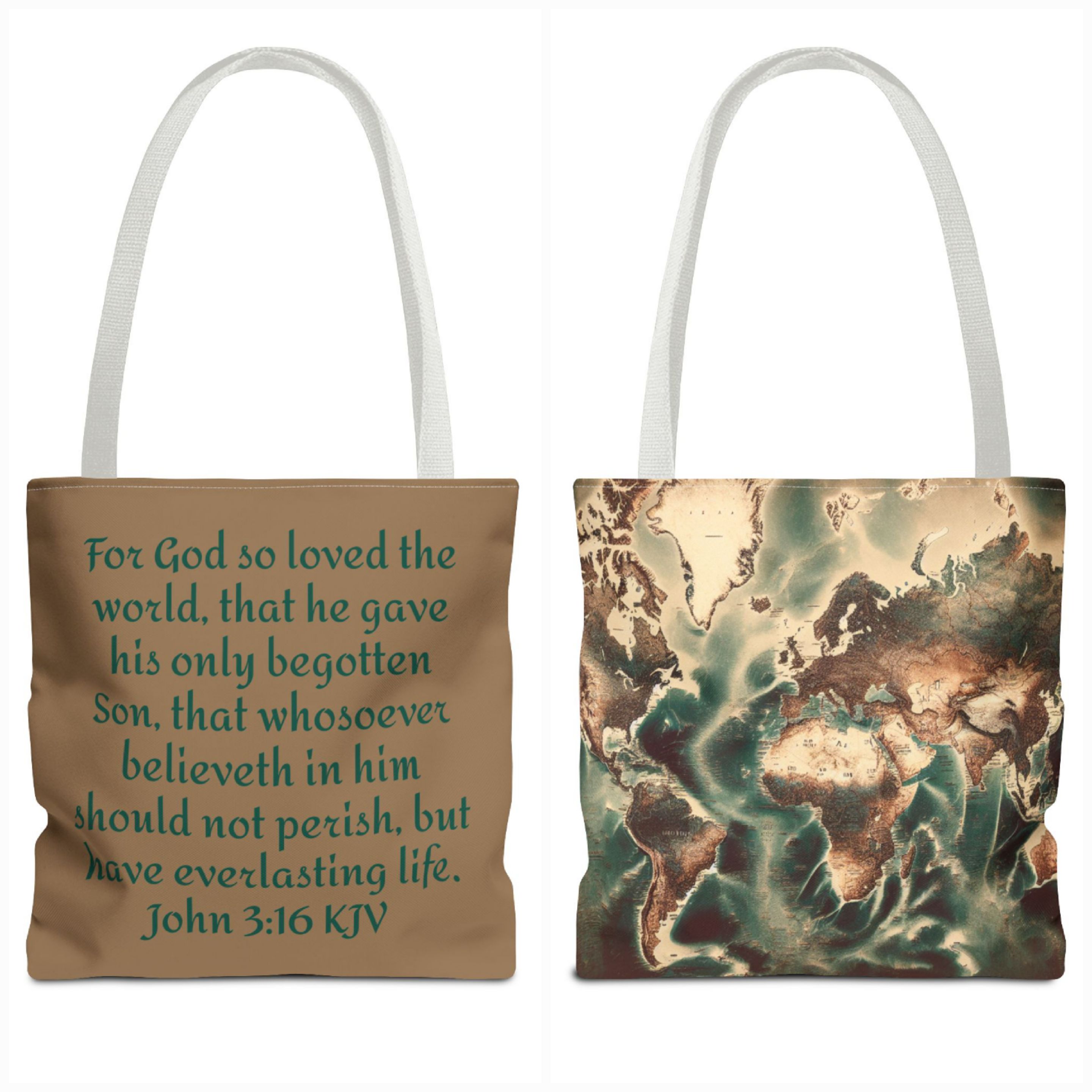 World Map Tote with Bible Verse (AOP)