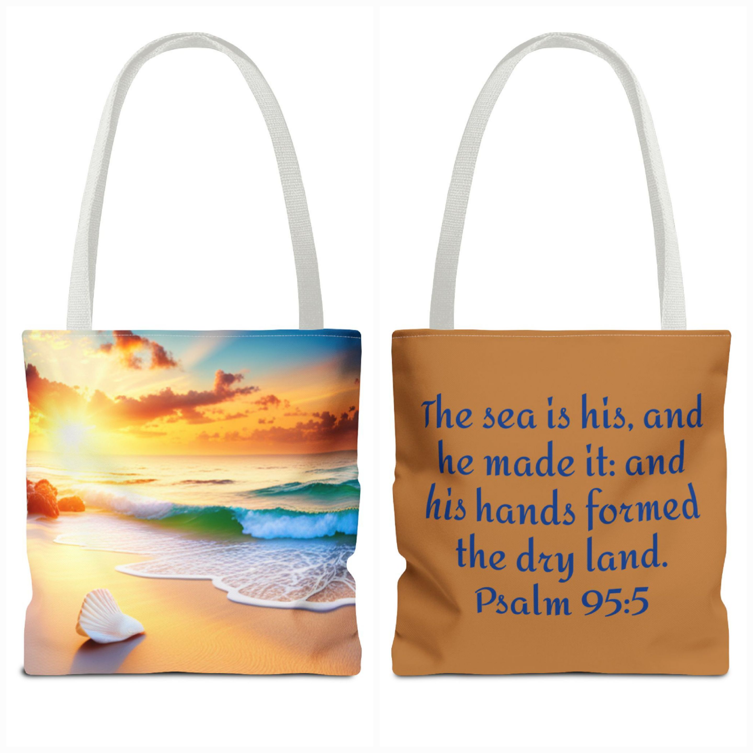 Beach Tote Bag with Bible Verse (AOP), 