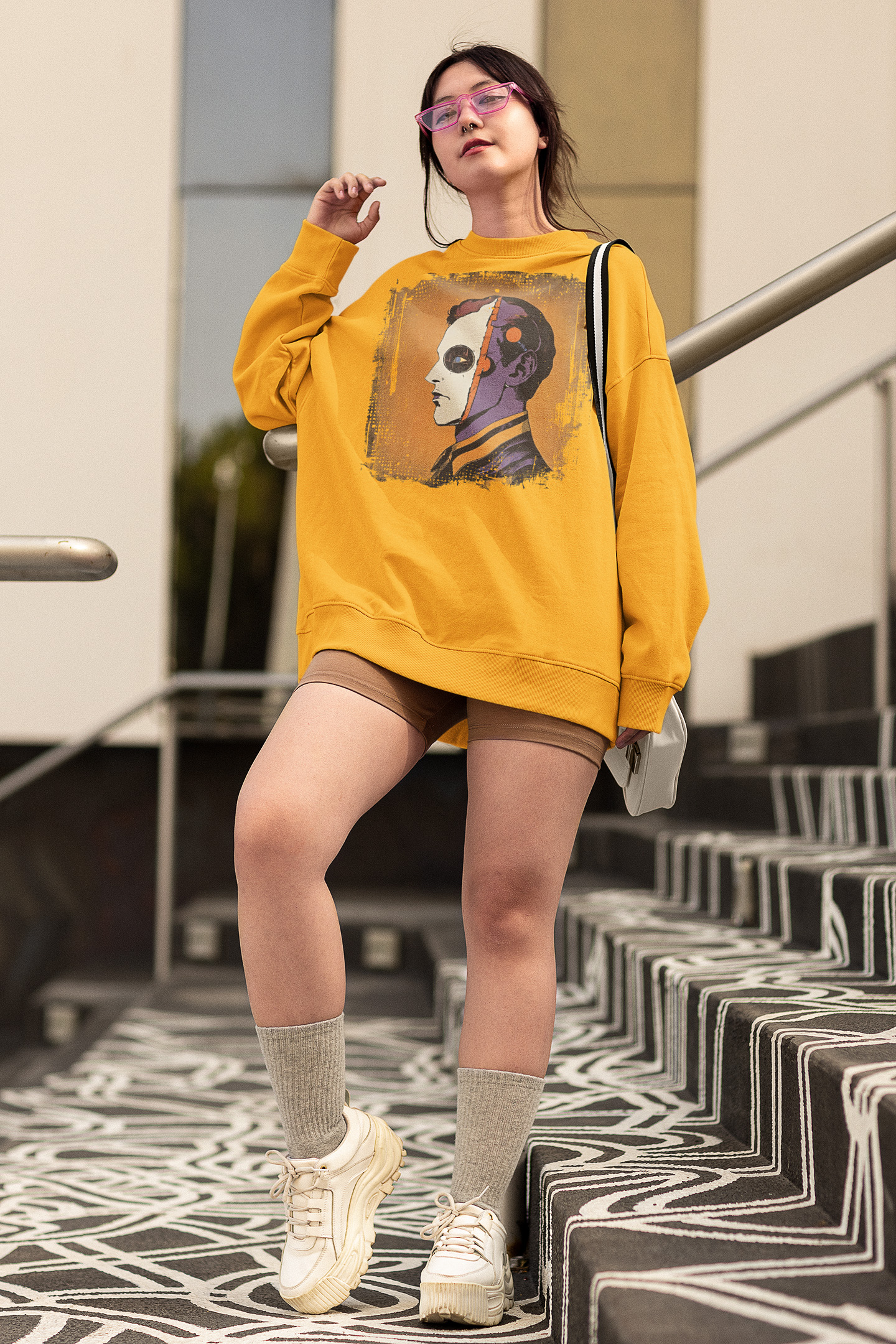 “NeoMind Split” Cyberpunk Retro-Futurism Profile Dystopian Unisex Crewneck Sweatshirt product thumbnail image