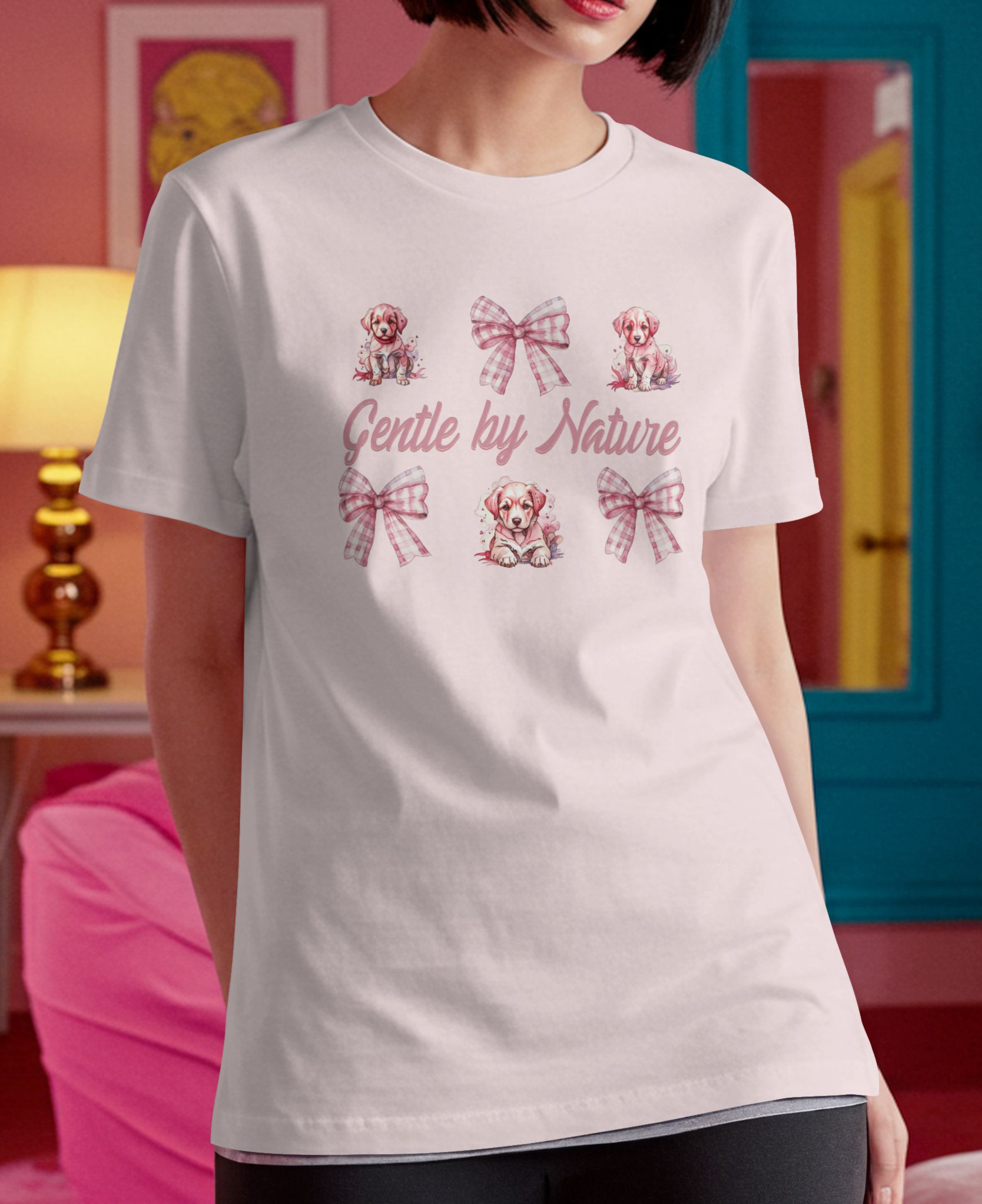 Gentle by Nature Coquette Bow Puppy Graphic Tee – Cute Dog Shirt with Pink Bows & Sweet Vintage Aesthetic, Dog Lover T-Shirt. product thumbnail image Gentle by Nature Coquette Bow Puppy Graphic Tee – Cute Dog Shirt with Pink Bows & Sweet Vintage Aesthetic, Dog Lover T-Shirt. product thumbnail image