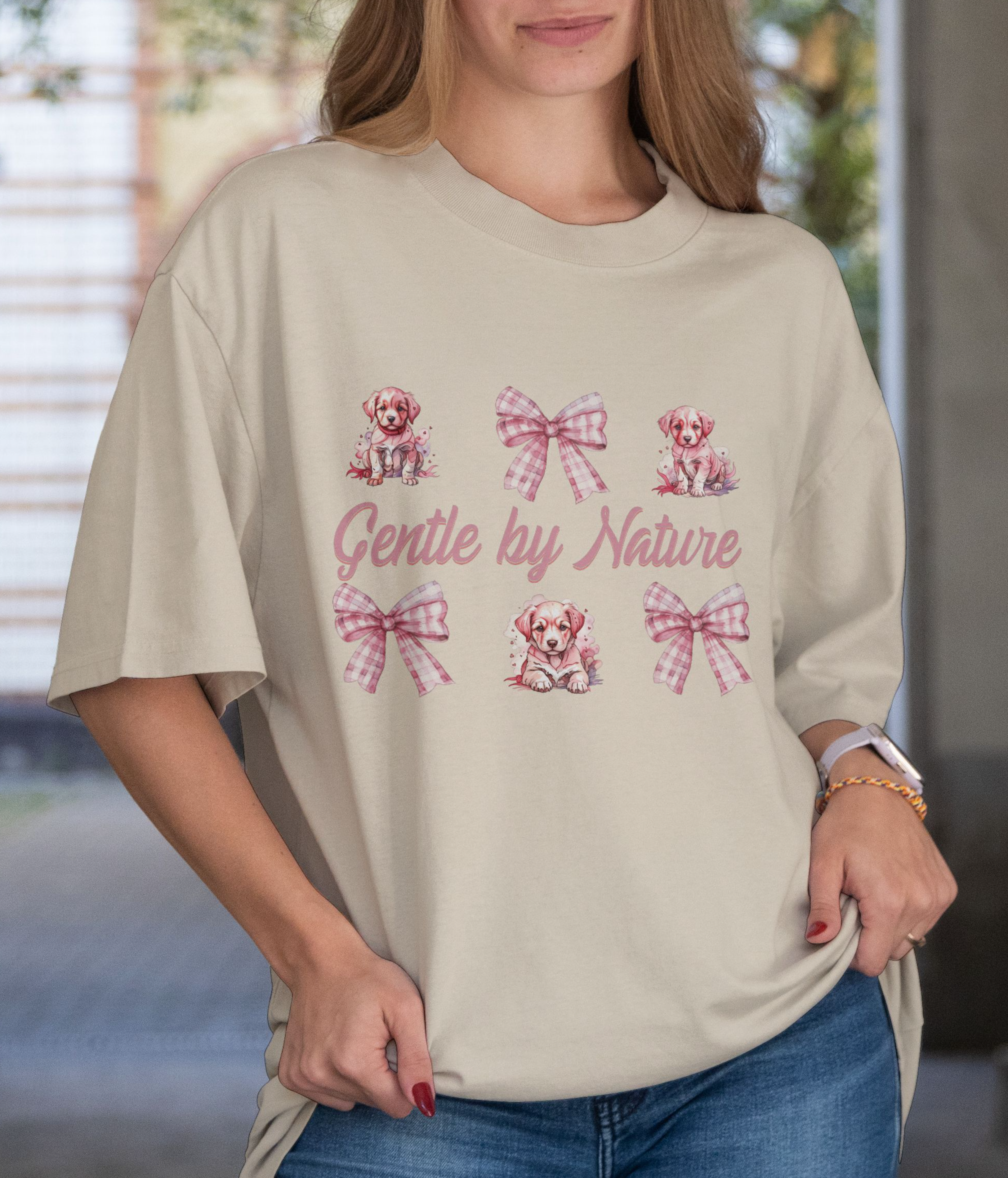 Gentle by Nature Coquette Bow Puppy Graphic Tee – Cute Dog Shirt with Pink Bows & Sweet Vintage Aesthetic, Dog Lover T-Shirt. product thumbnail image Gentle by Nature Coquette Bow Puppy Graphic Tee – Cute Dog Shirt with Pink Bows & Sweet Vintage Aesthetic, Dog Lover T-Shirt. product thumbnail image