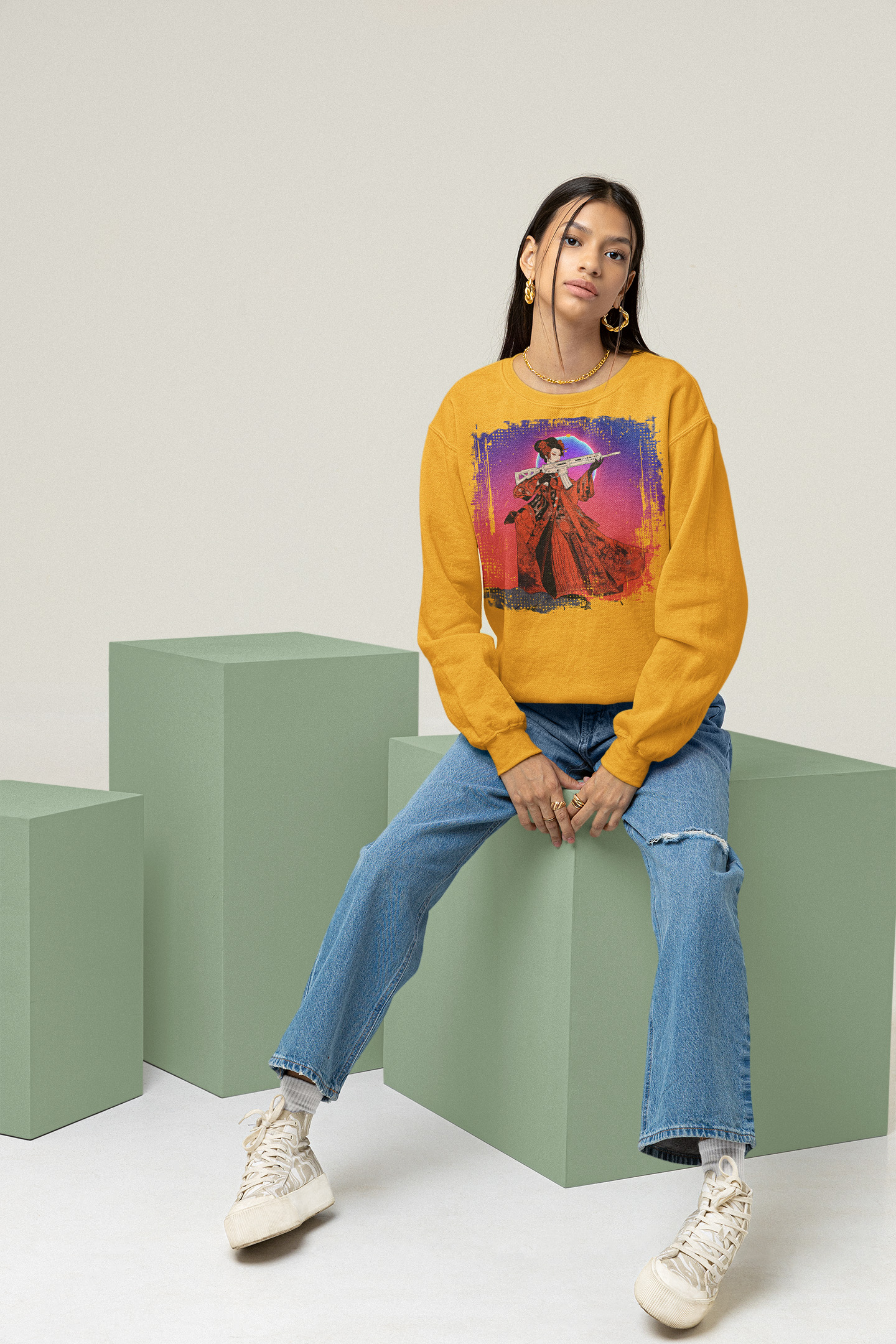 “Red Reign” – Cyber Samurai Geisha Warrior Sweatshirt, Cozy Crewneck for Trendsetters, Unique Gift for Sci-Fi Lovers, Stylish Casual Wear product thumbnail image “Red Reign” – Cyber Samurai Geisha Warrior Sweatshirt, Cozy Crewneck for Trendsetters, Unique Gift for Sci-Fi Lovers, Stylish Casual Wear product thumbnail image