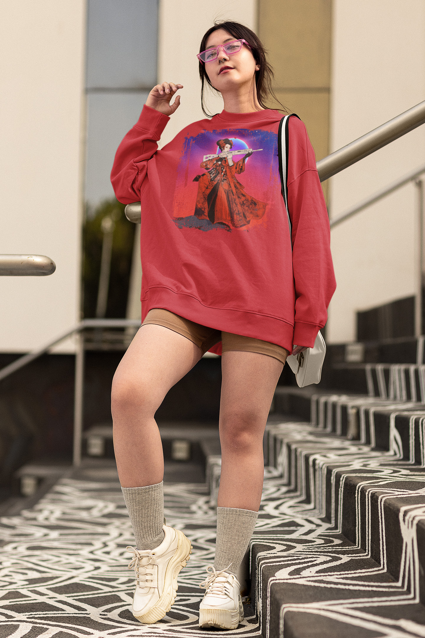 “Red Reign” – Cyber Samurai Geisha Warrior Sweatshirt, Cozy Crewneck for Trendsetters, Unique Gift for Sci-Fi Lovers, Stylish Casual Wear product thumbnail image “Red Reign” – Cyber Samurai Geisha Warrior Sweatshirt, Cozy Crewneck for Trendsetters, Unique Gift for Sci-Fi Lovers, Stylish Casual Wear product thumbnail image